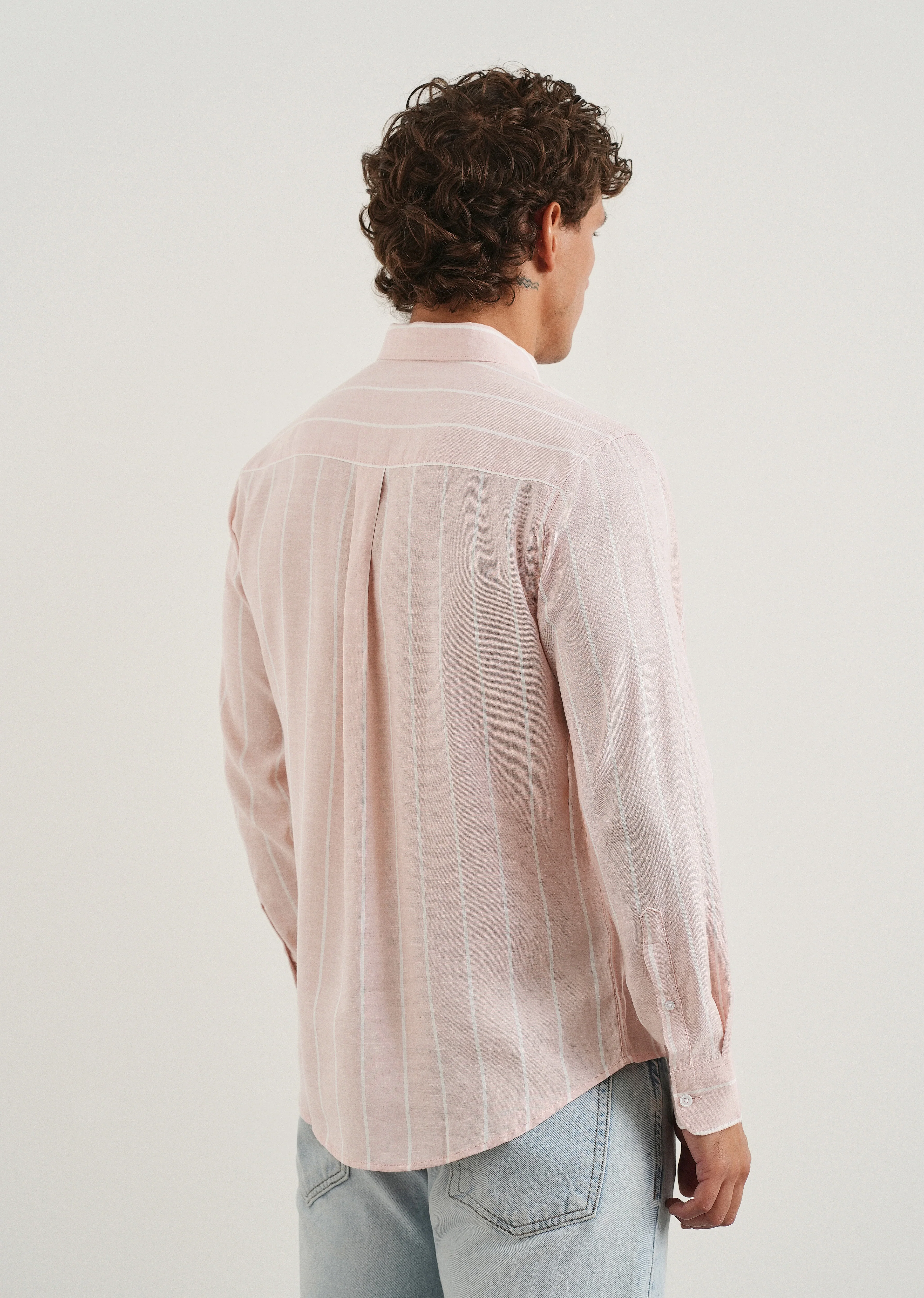 Pastel Pink Lyocell Linen Stripe Shirt - Image 2