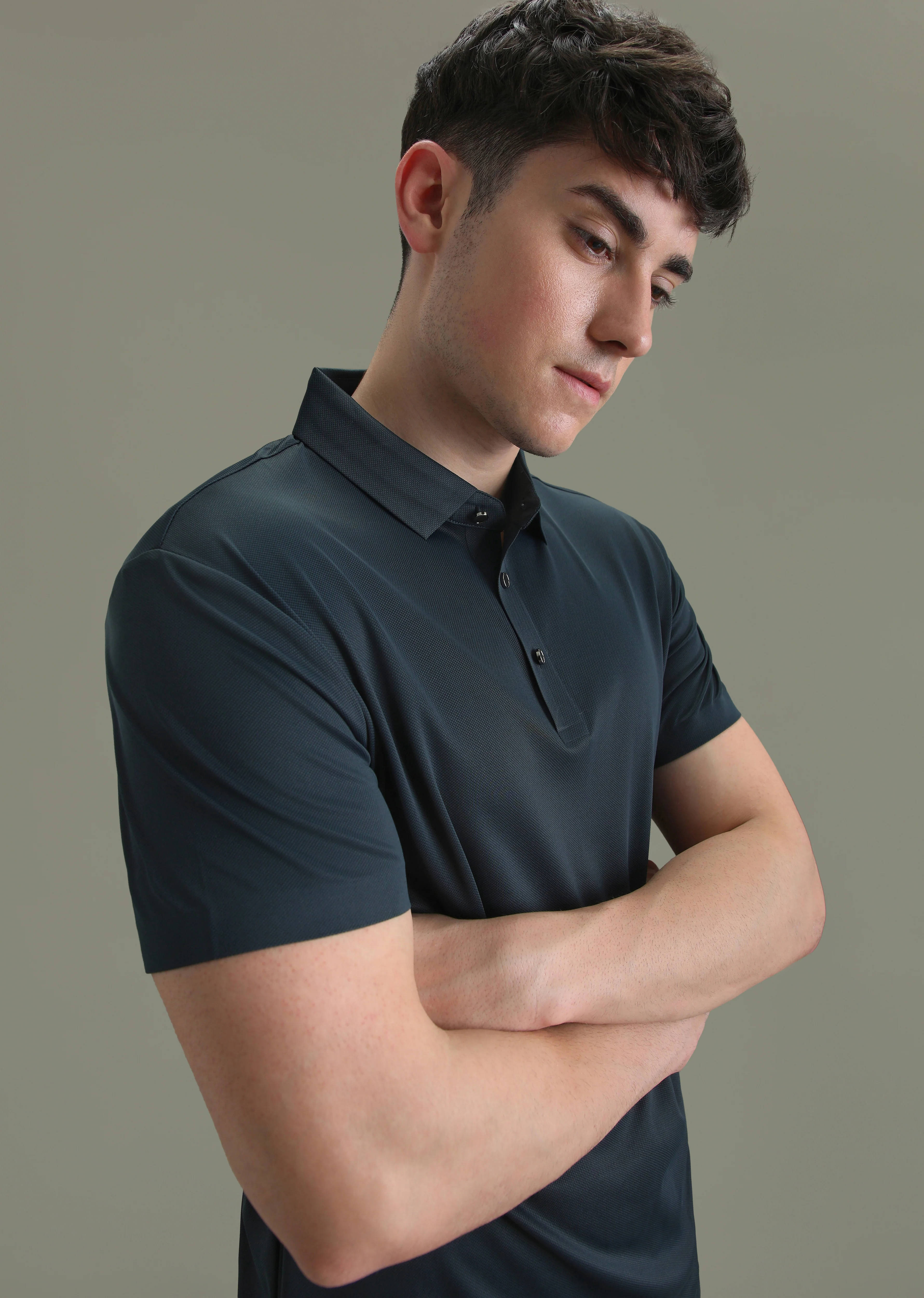 Patterned Dark Blue Plain Stitchless Polo T-shirt