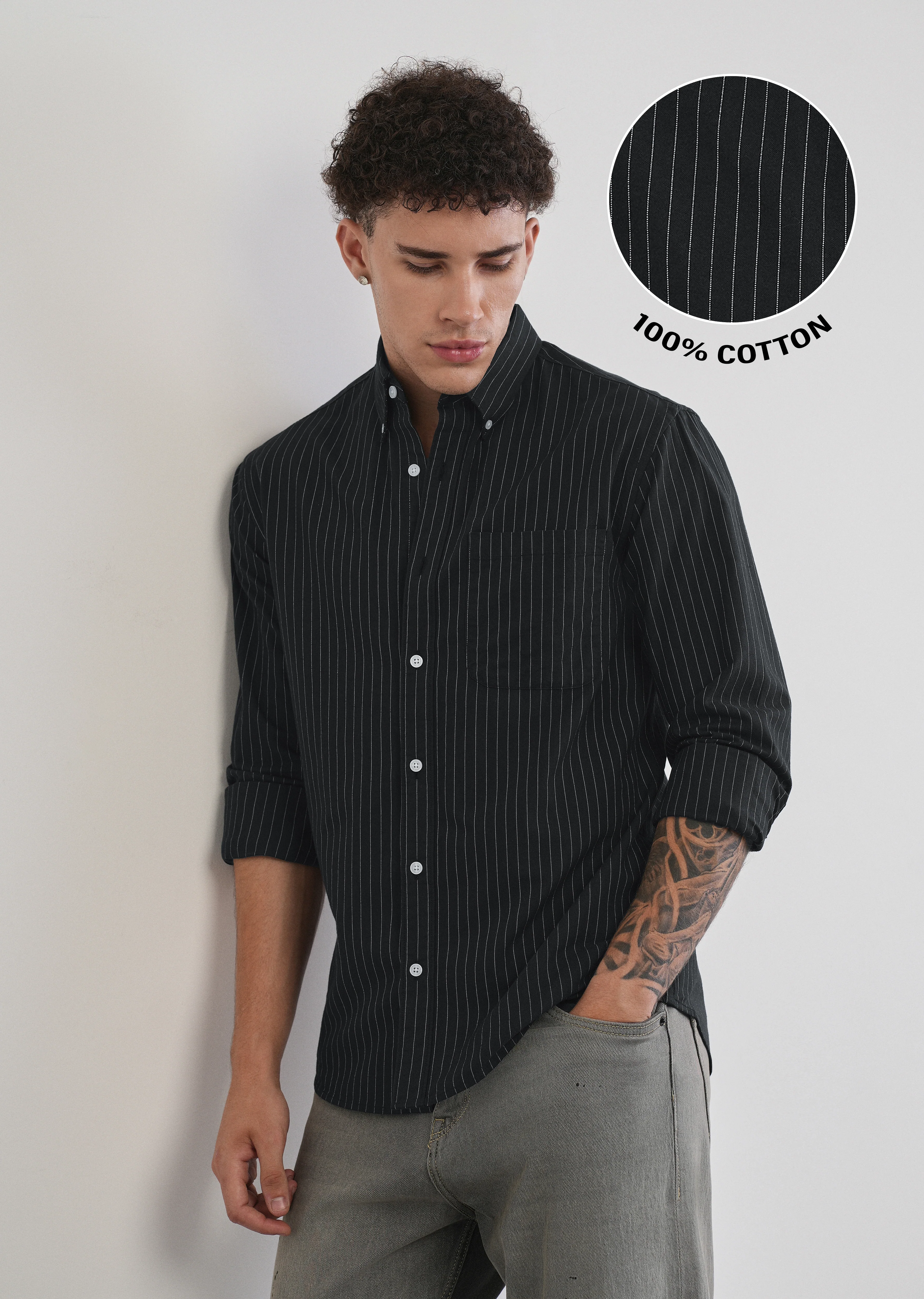 Pinstriped Black Cotton Shirt