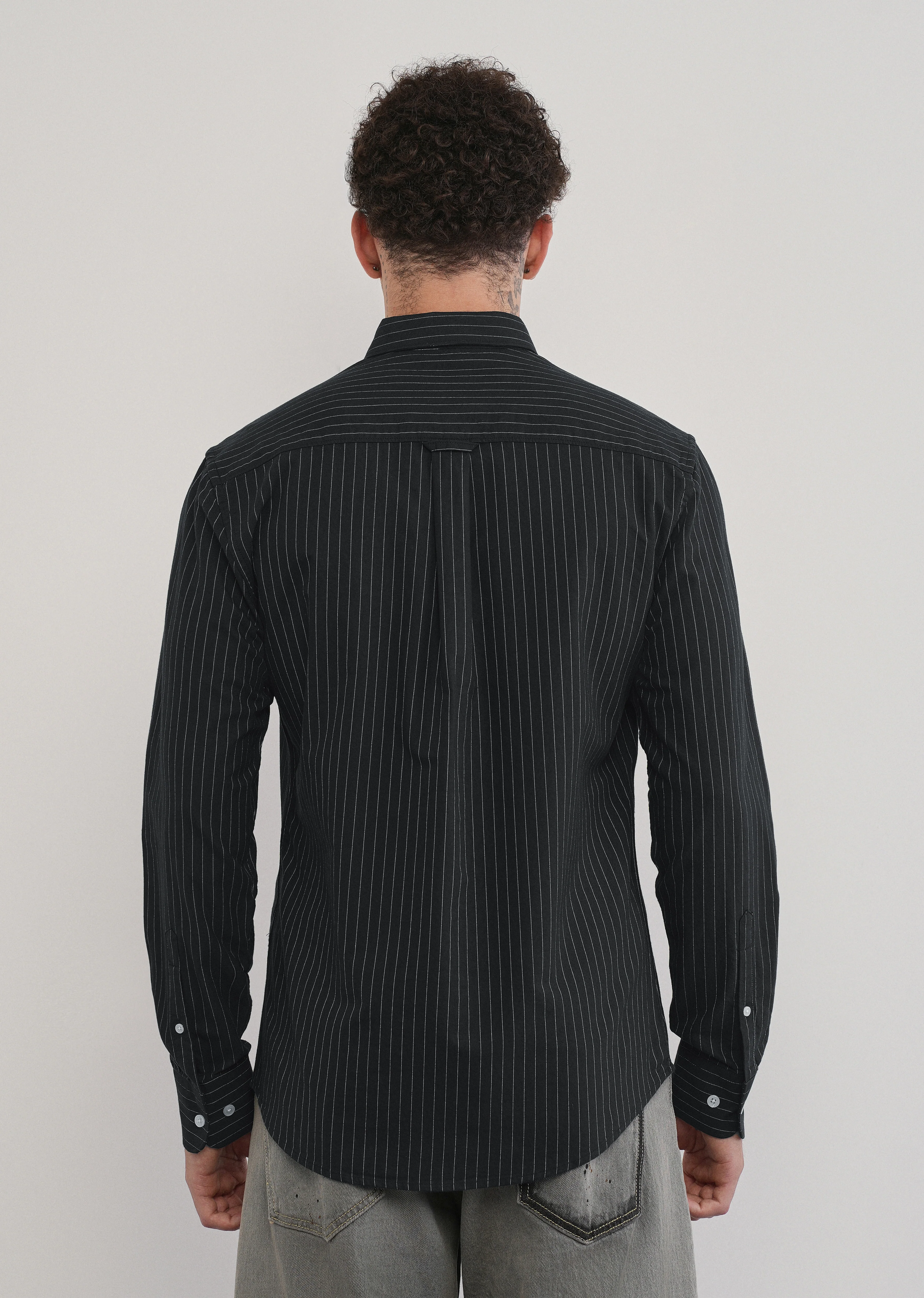 Pinstriped Black Cotton Shirt - Image 2
