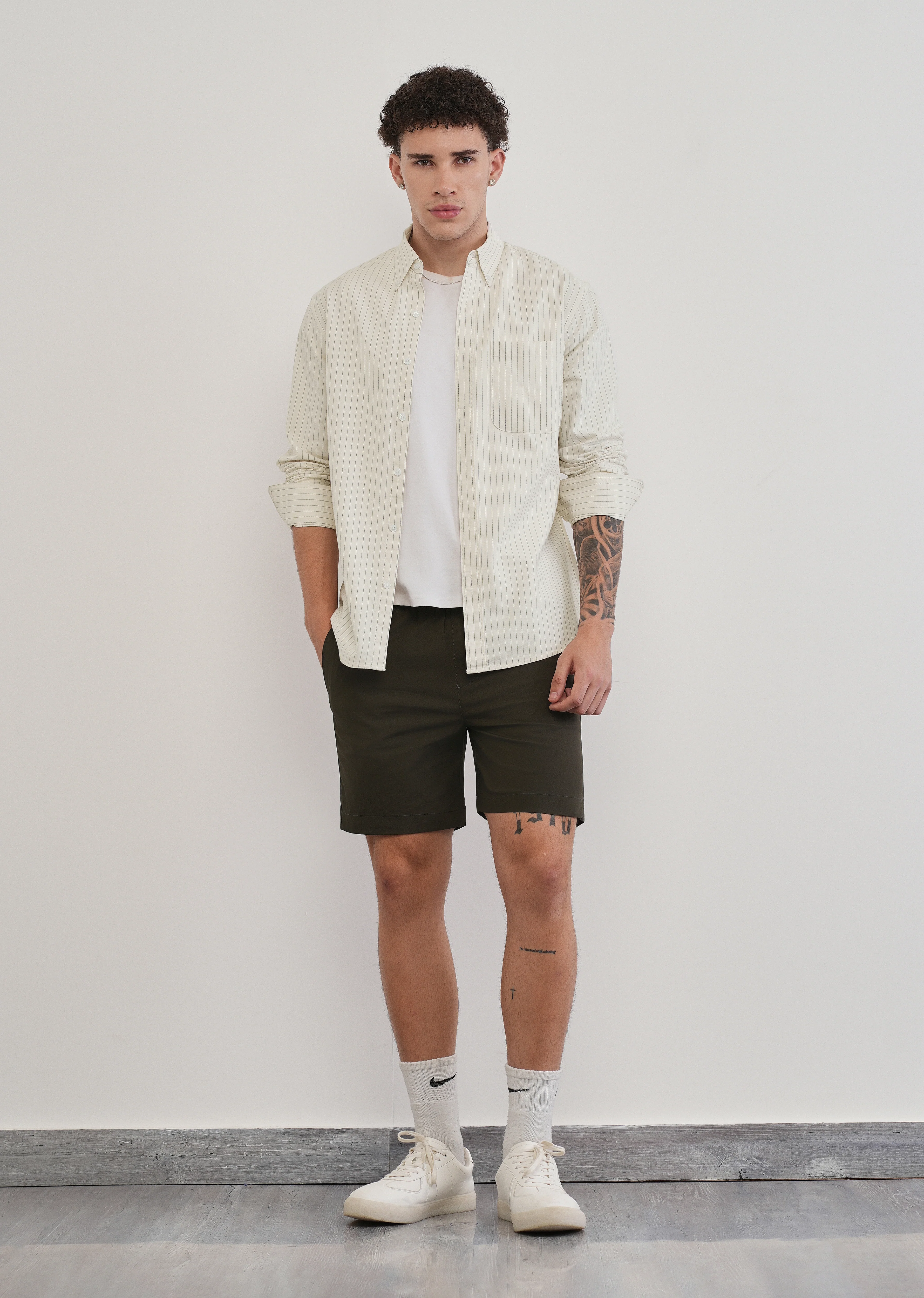 Pinstriped Off-White Cotton Shirt - Image 6