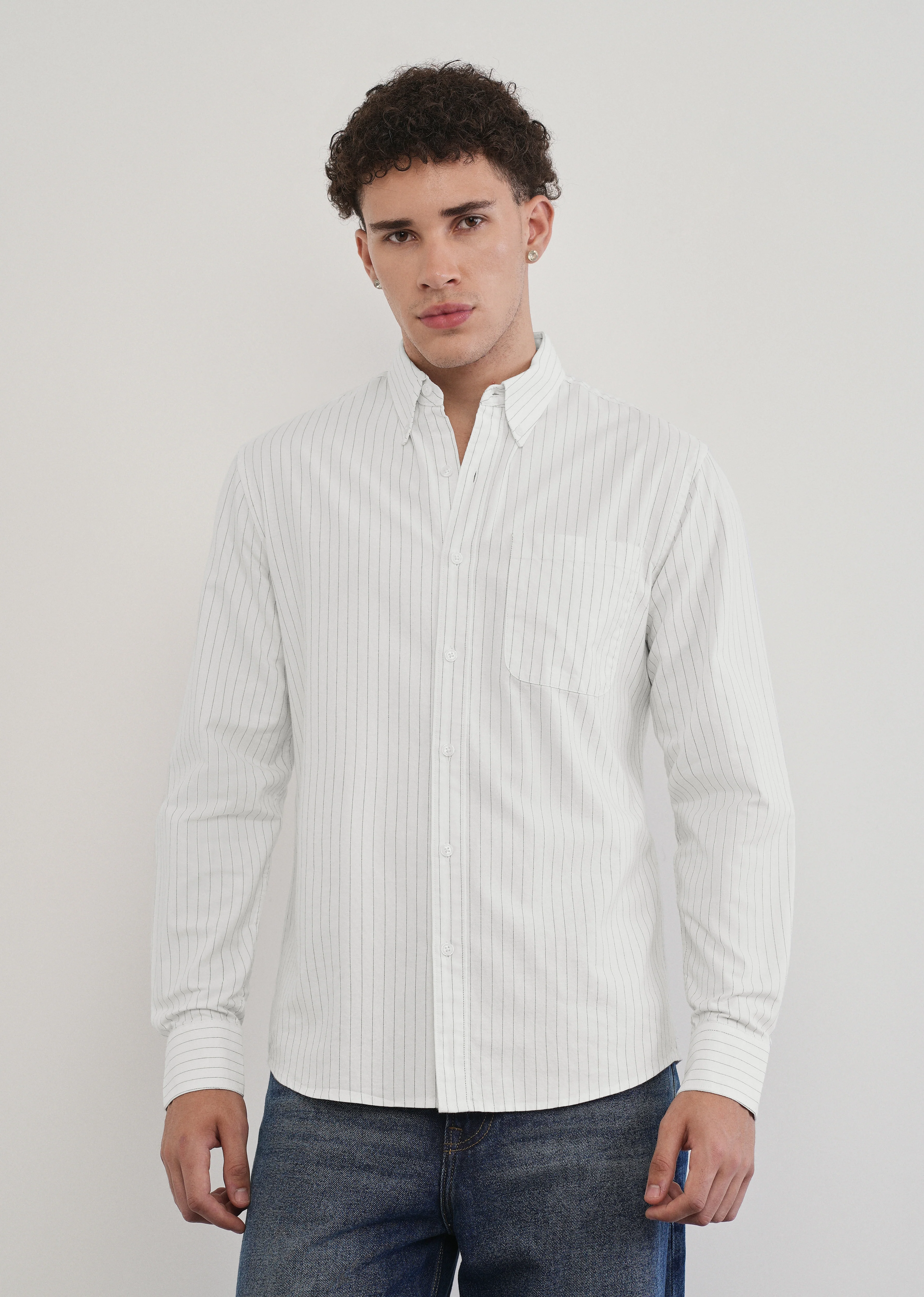 Pinstriped White Cotton Shirt - Image 3