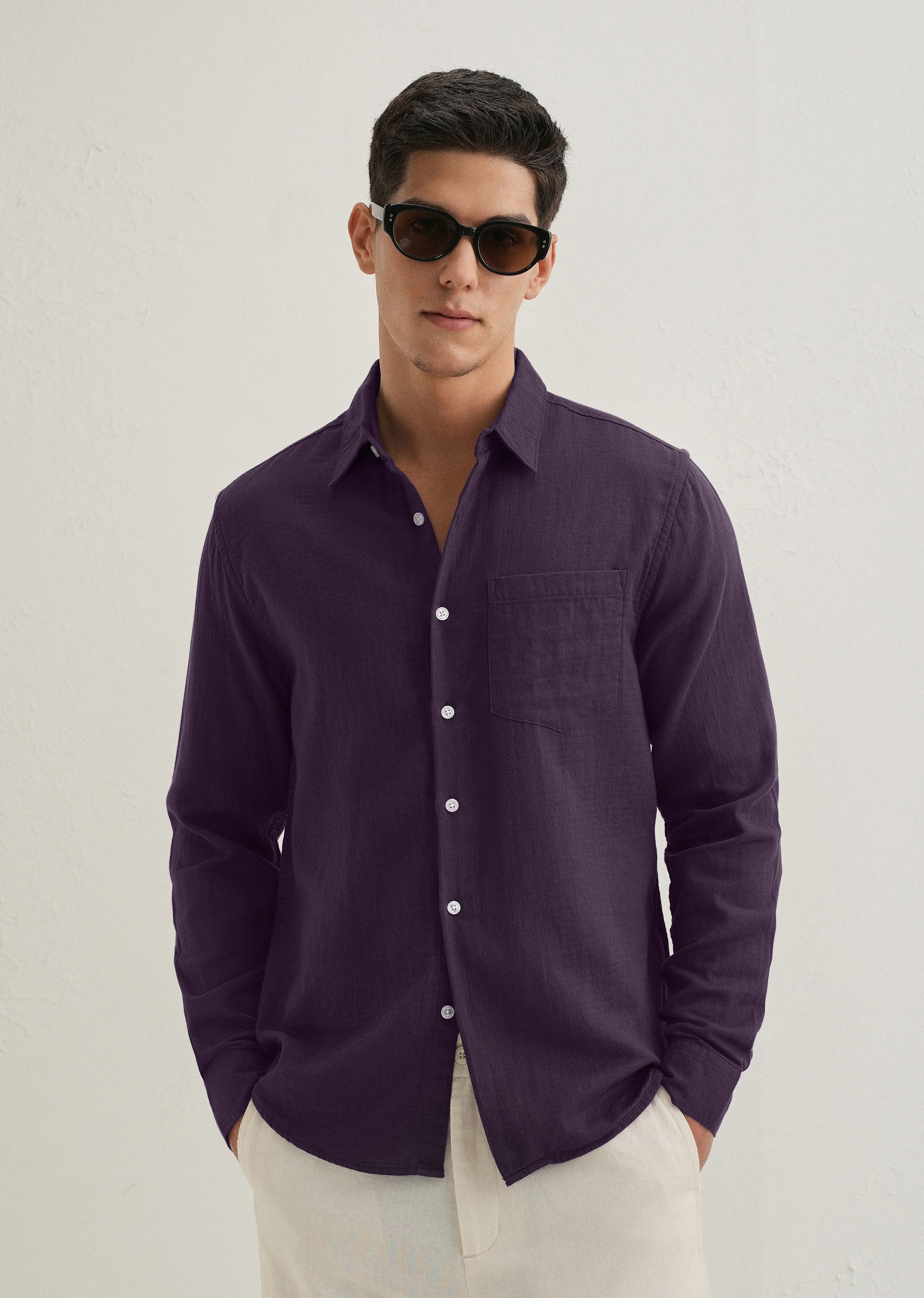 Purple Double Cloth Cotton Shirt