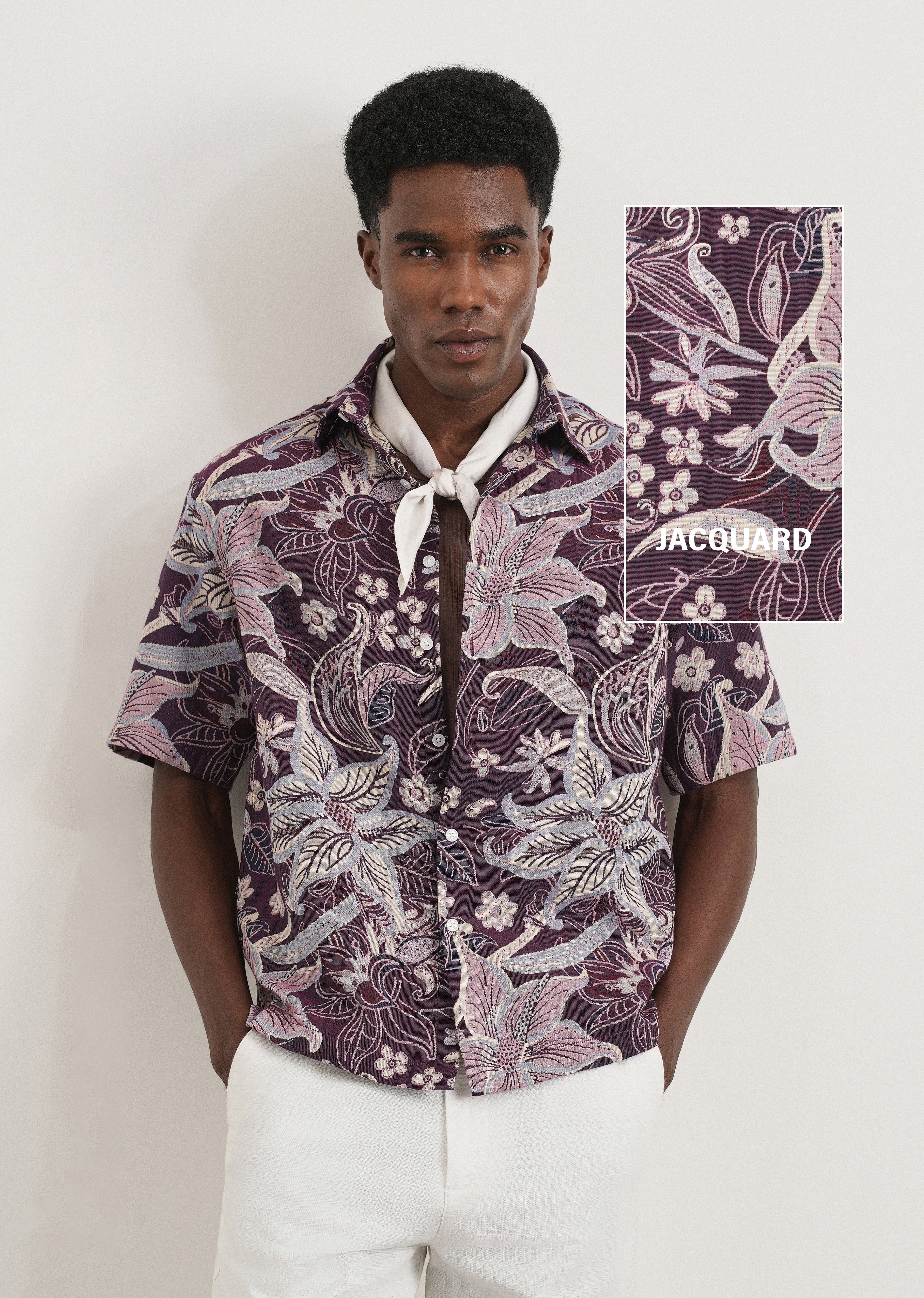 Purple Floral Jacquard Relaxed Shirt