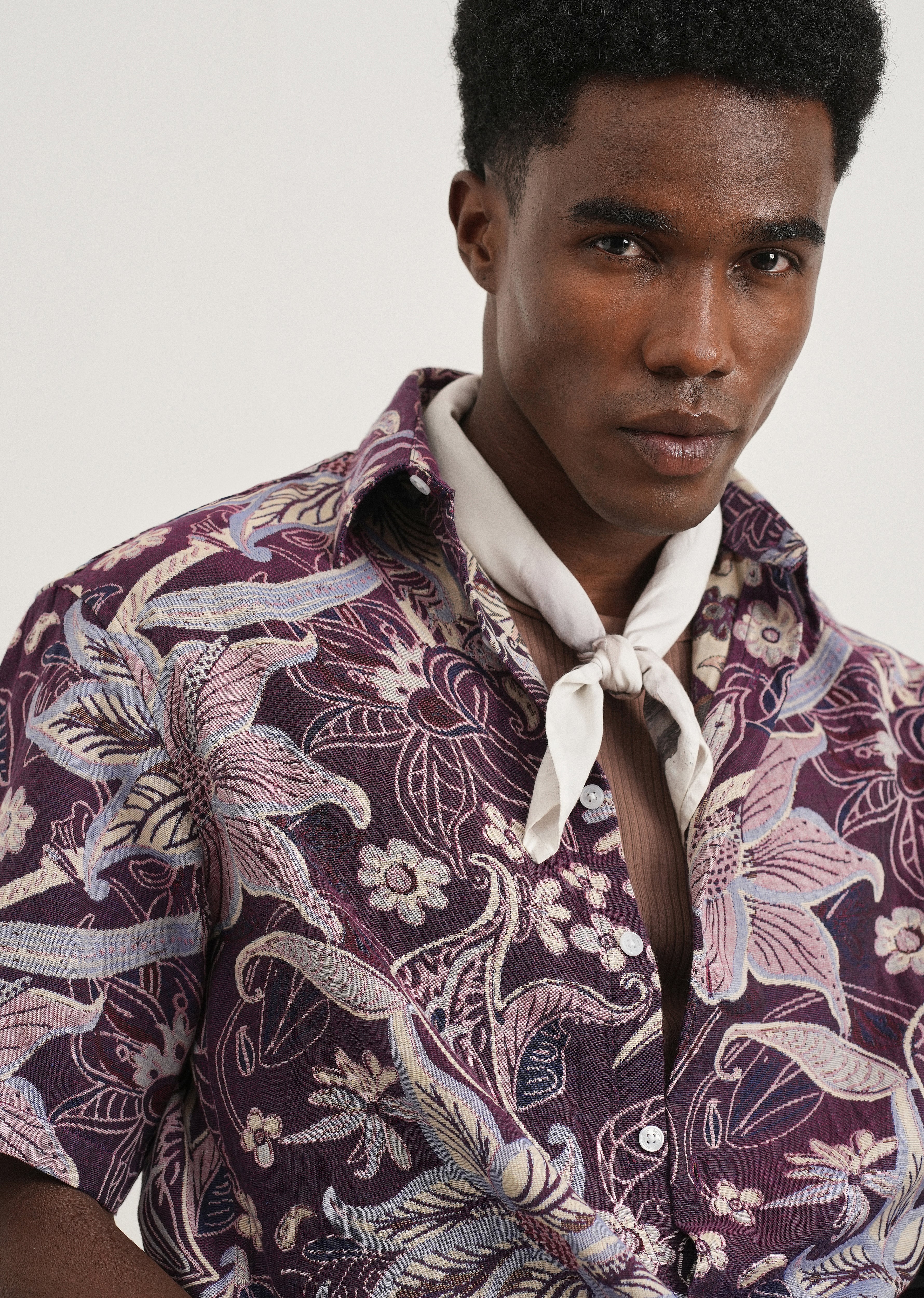 Purple Floral Jacquard Relaxed Shirt - Image 5
