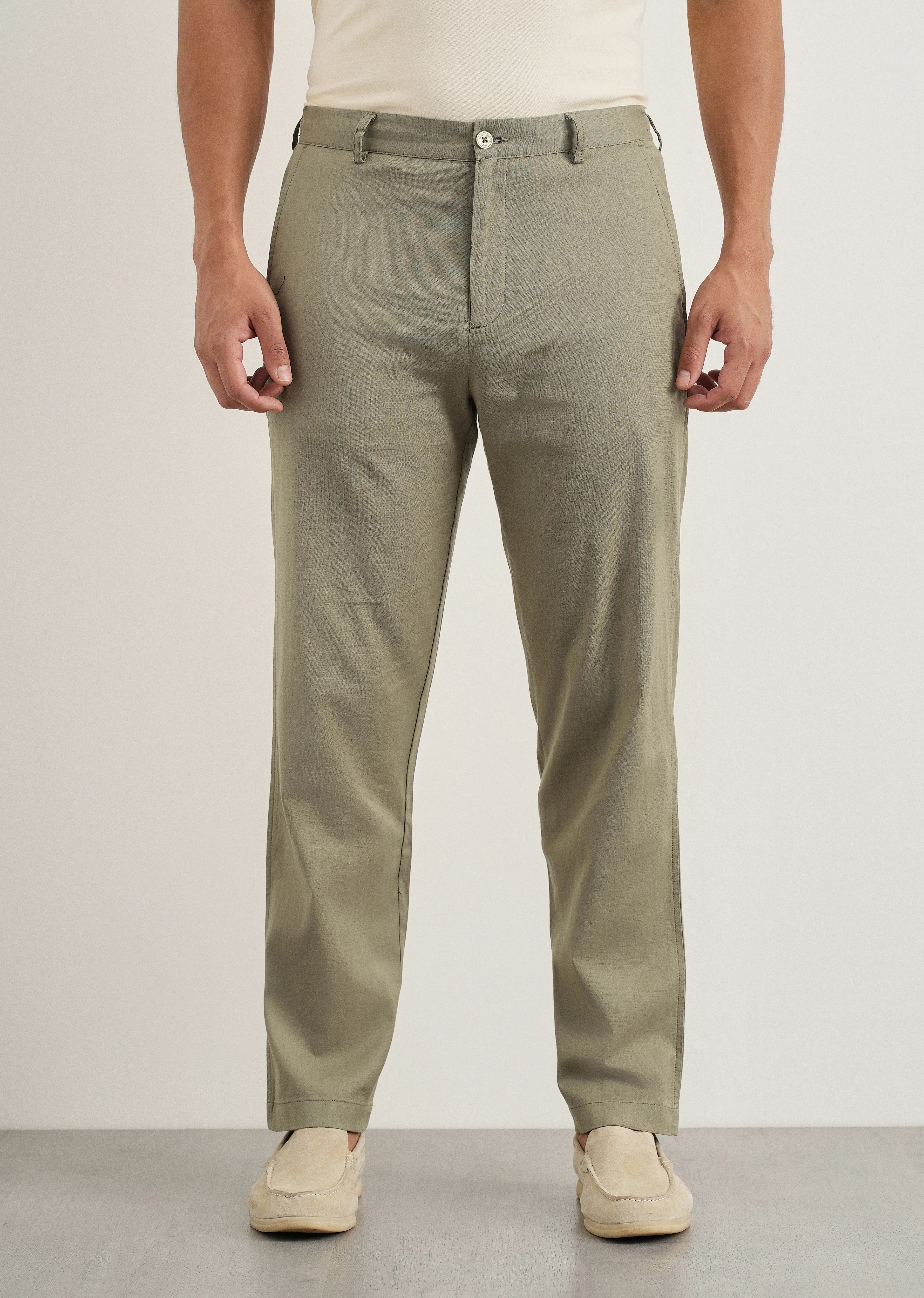 Sage Cotton Linen Regular Fit Pant - Image 3