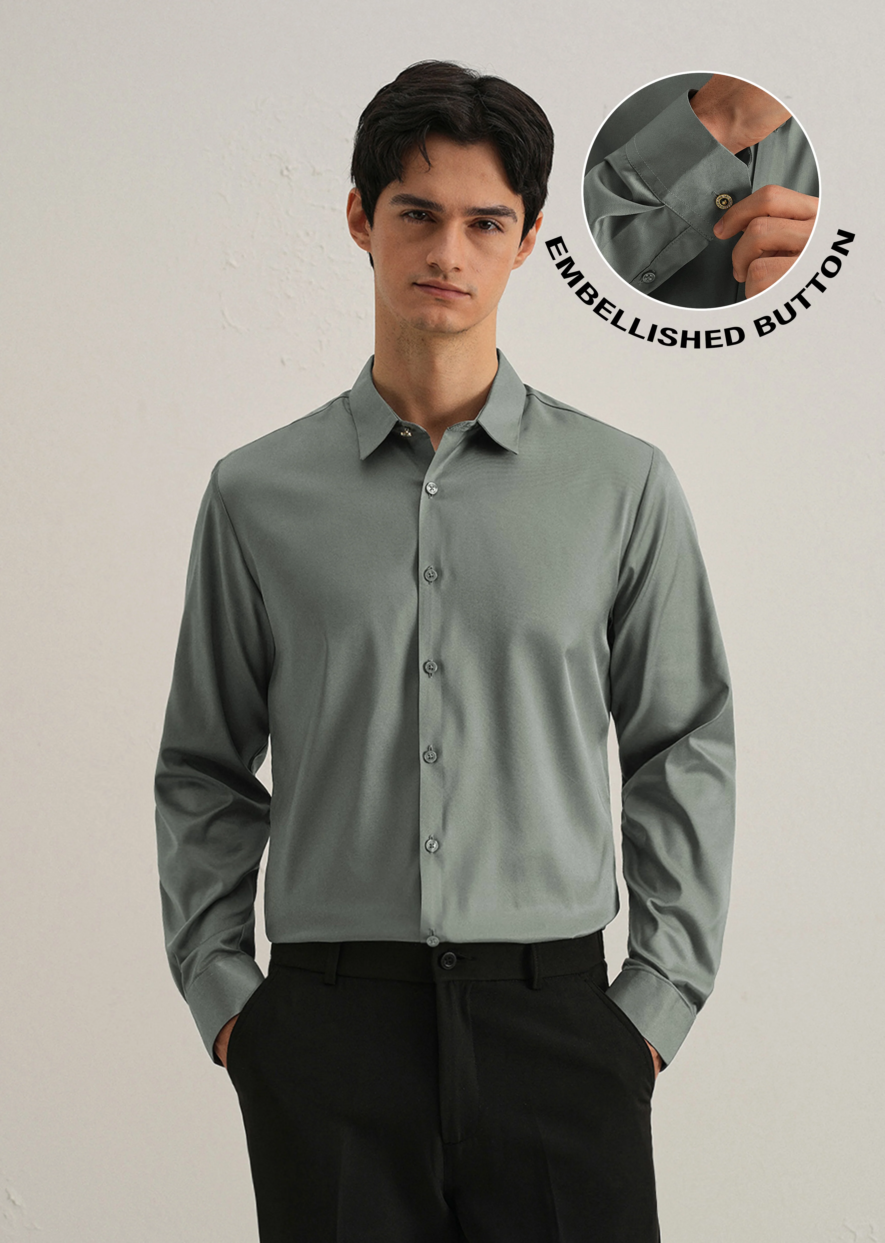 Sage Green Plain Stitchless Placket Shirt