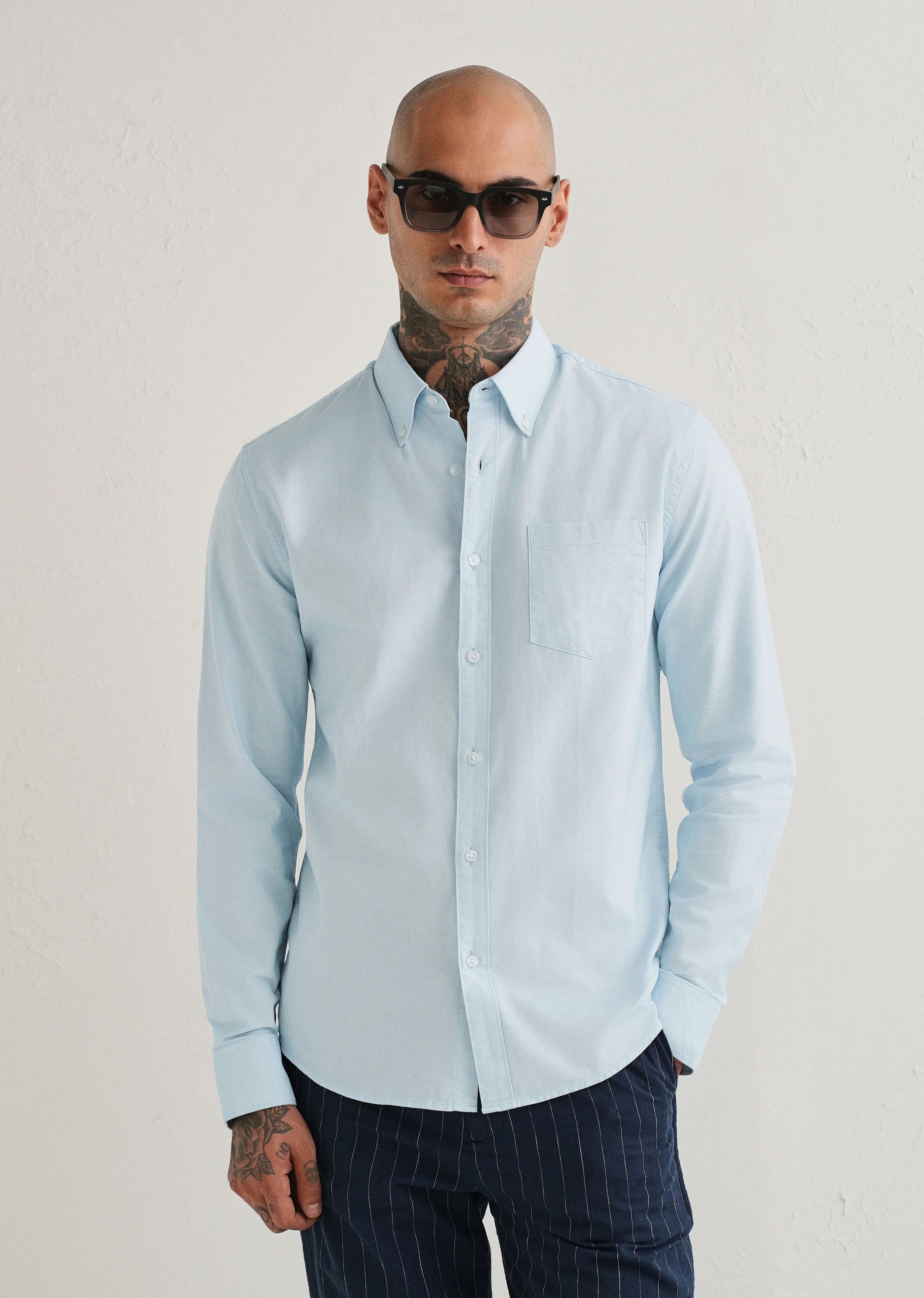Sky Blue Plain Cotton Oxford Shirt