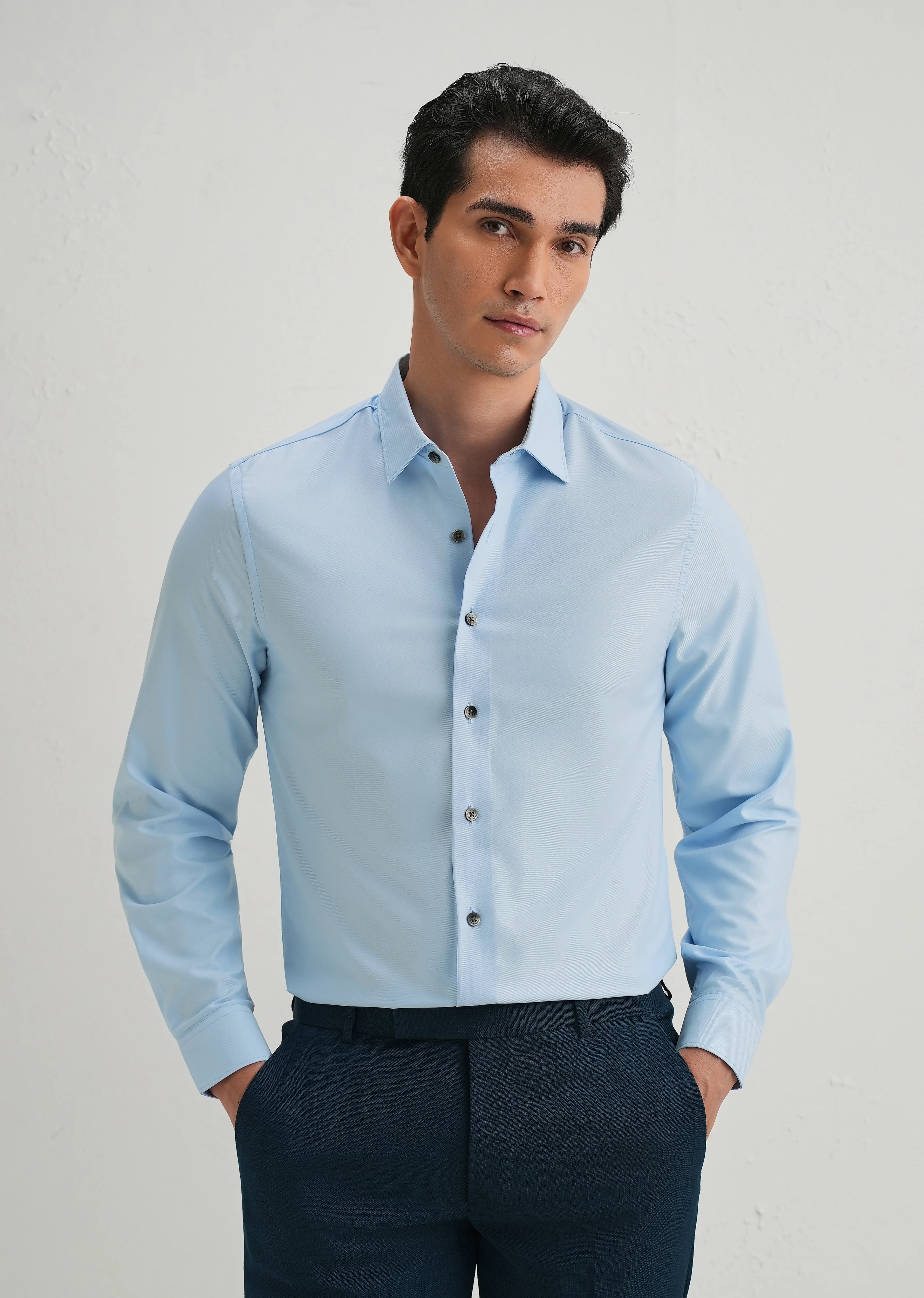 Sky Blue Stitchless Placket Premium Wrinkle-Free Shirt