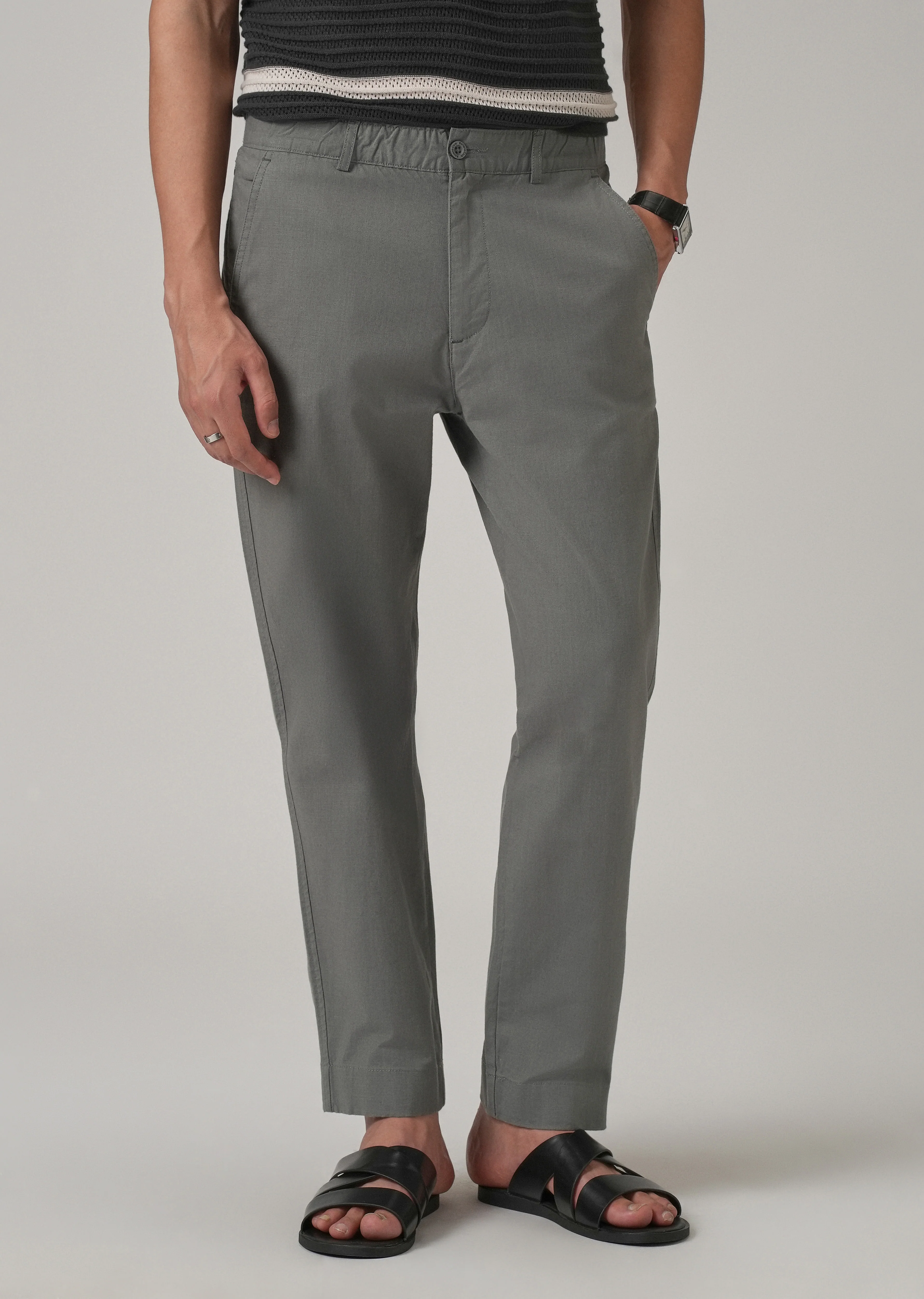 Stone Grey Cotton Trouser