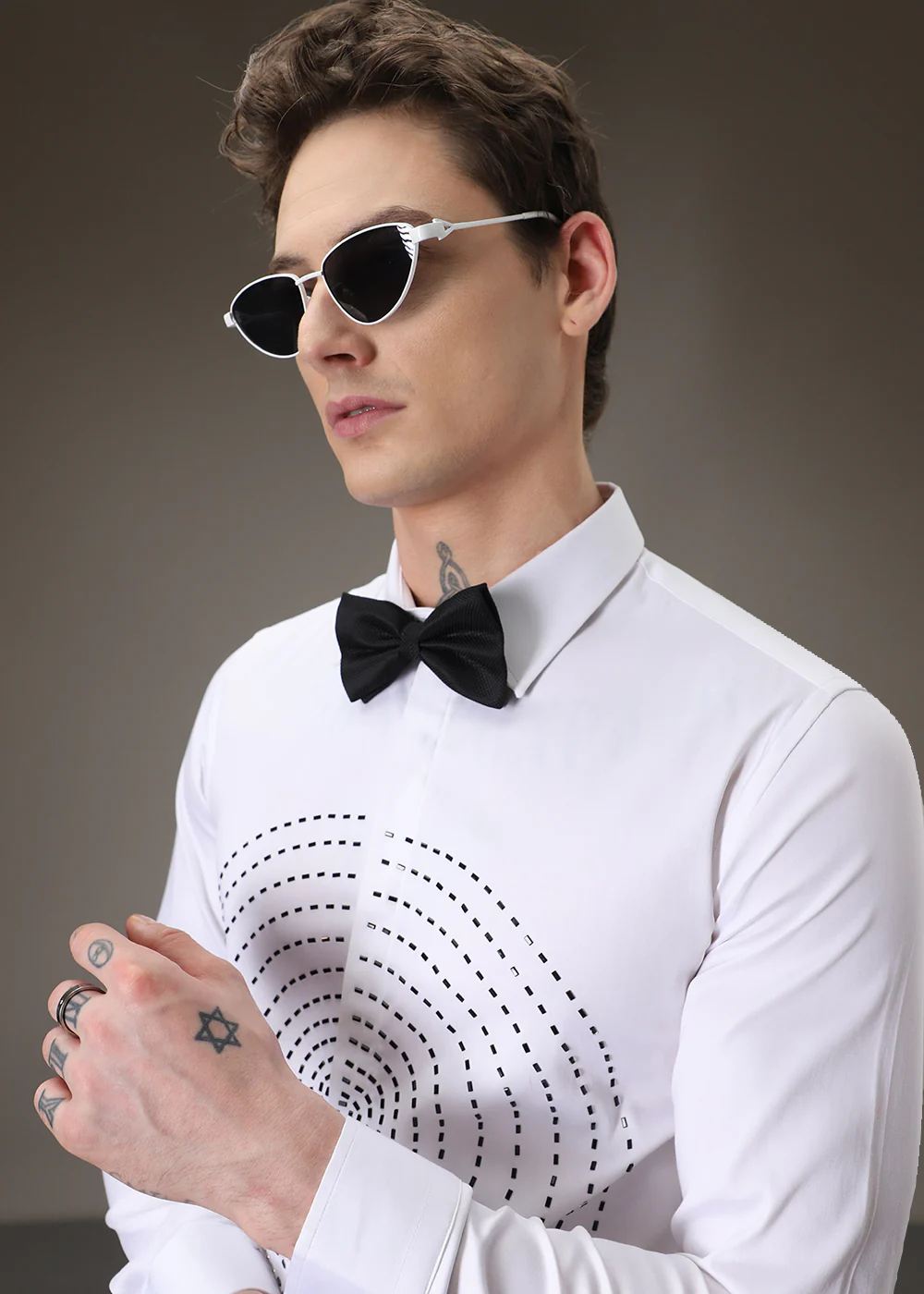 Stud Circle Eleganza White Designer Shirt