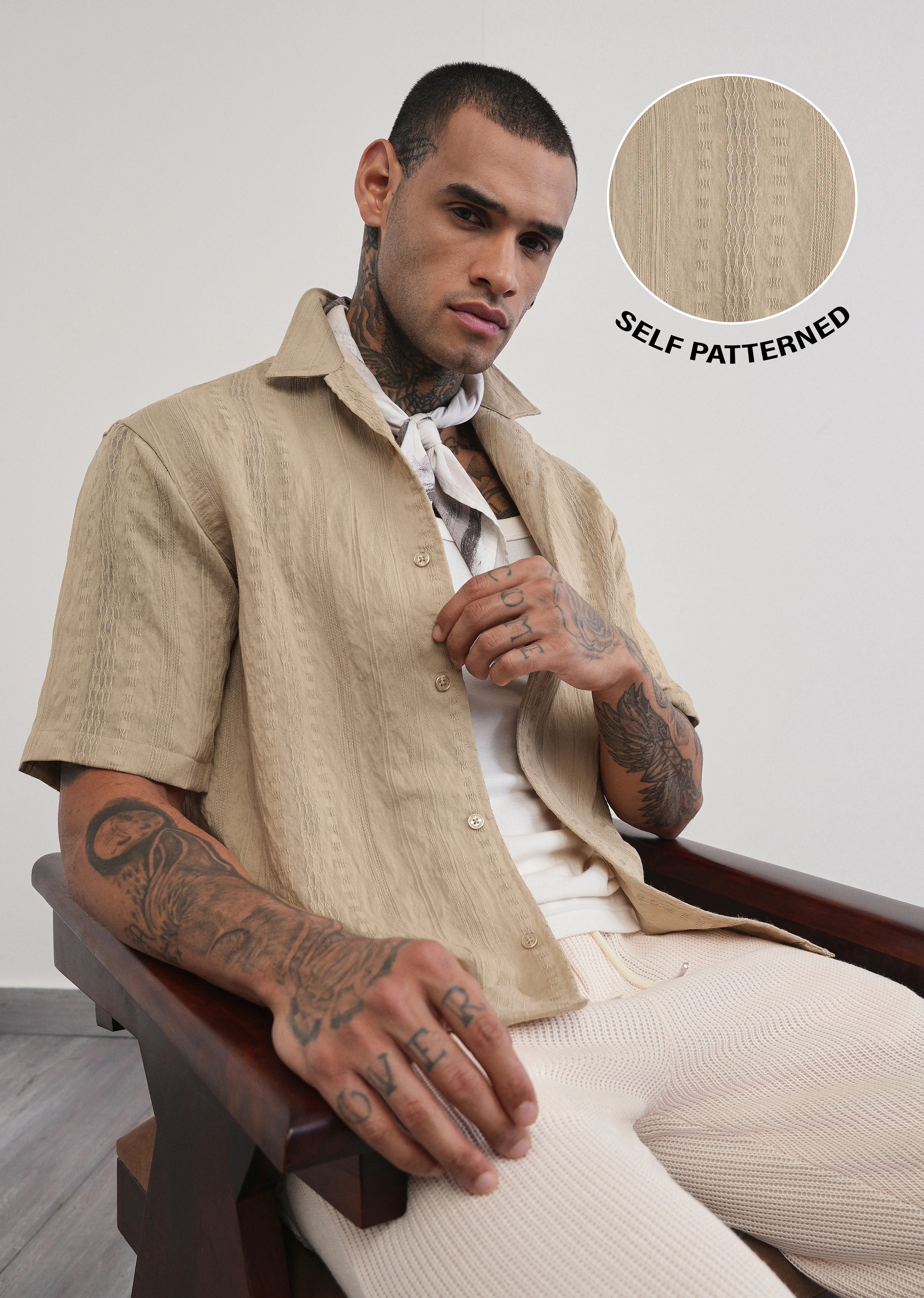 Tan Self Patterned Shirt