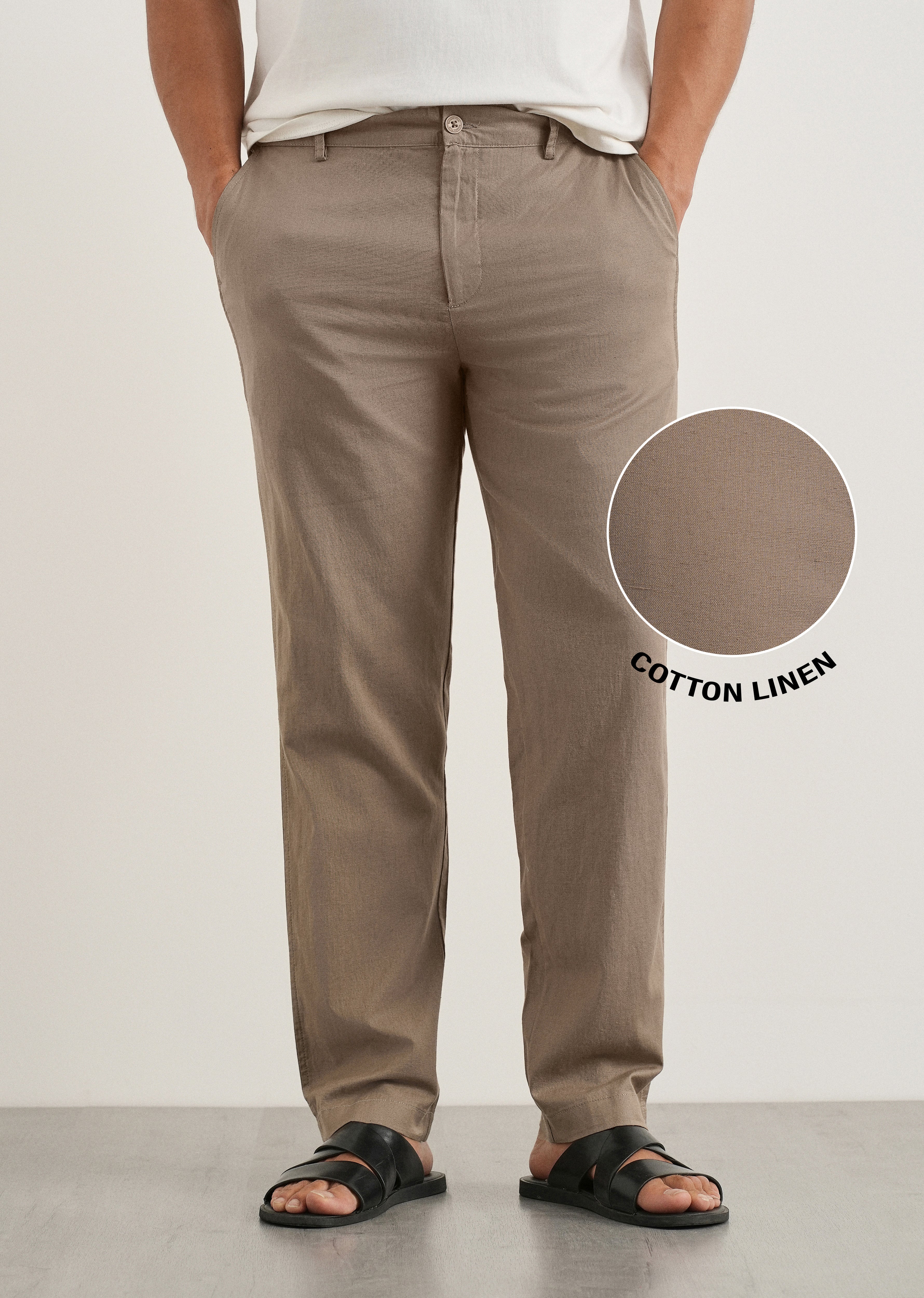 Taupe Cotton Linen Regular Fit Pant - Image 7