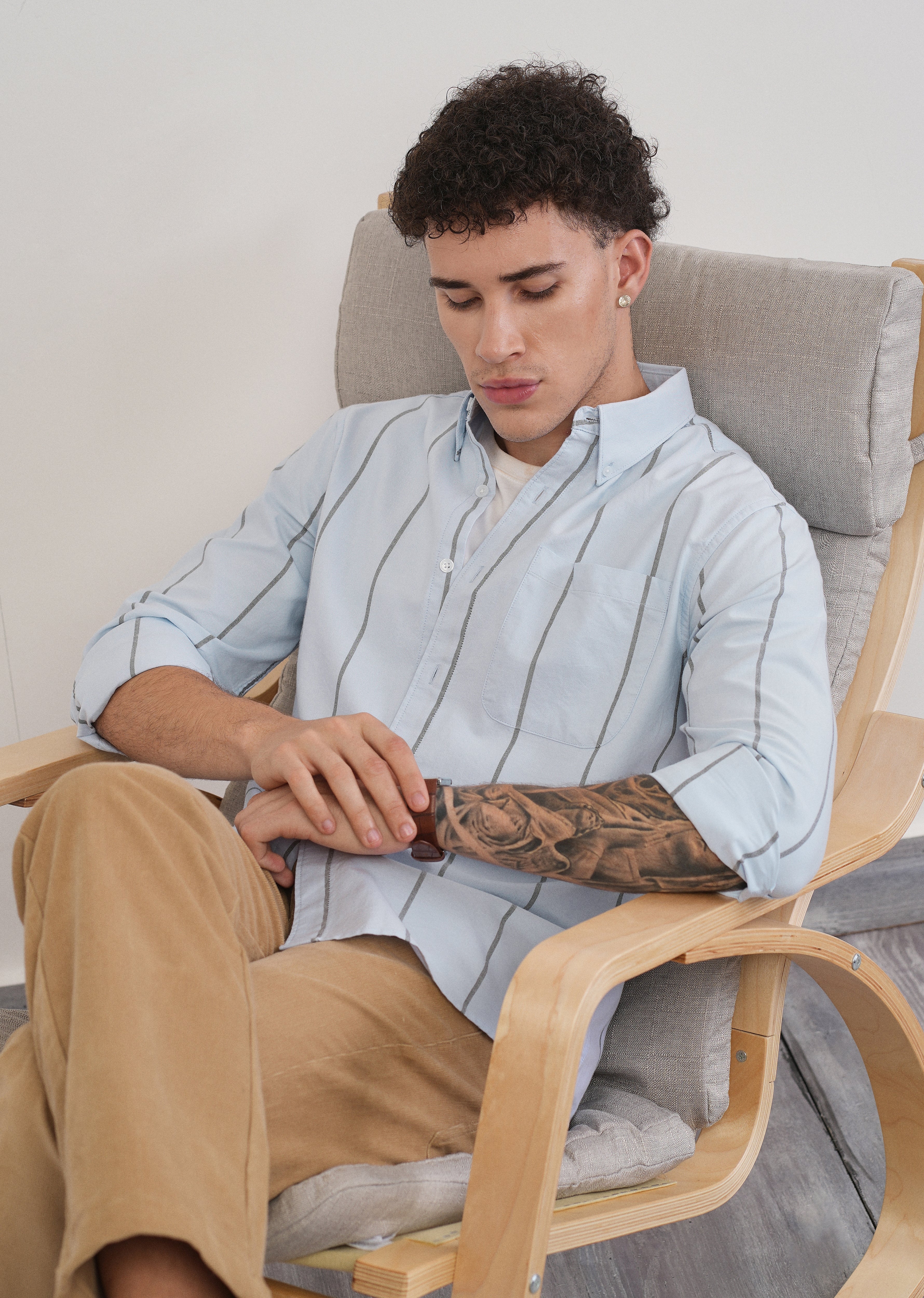 Vertical Stripe Blue Cotton Shirt