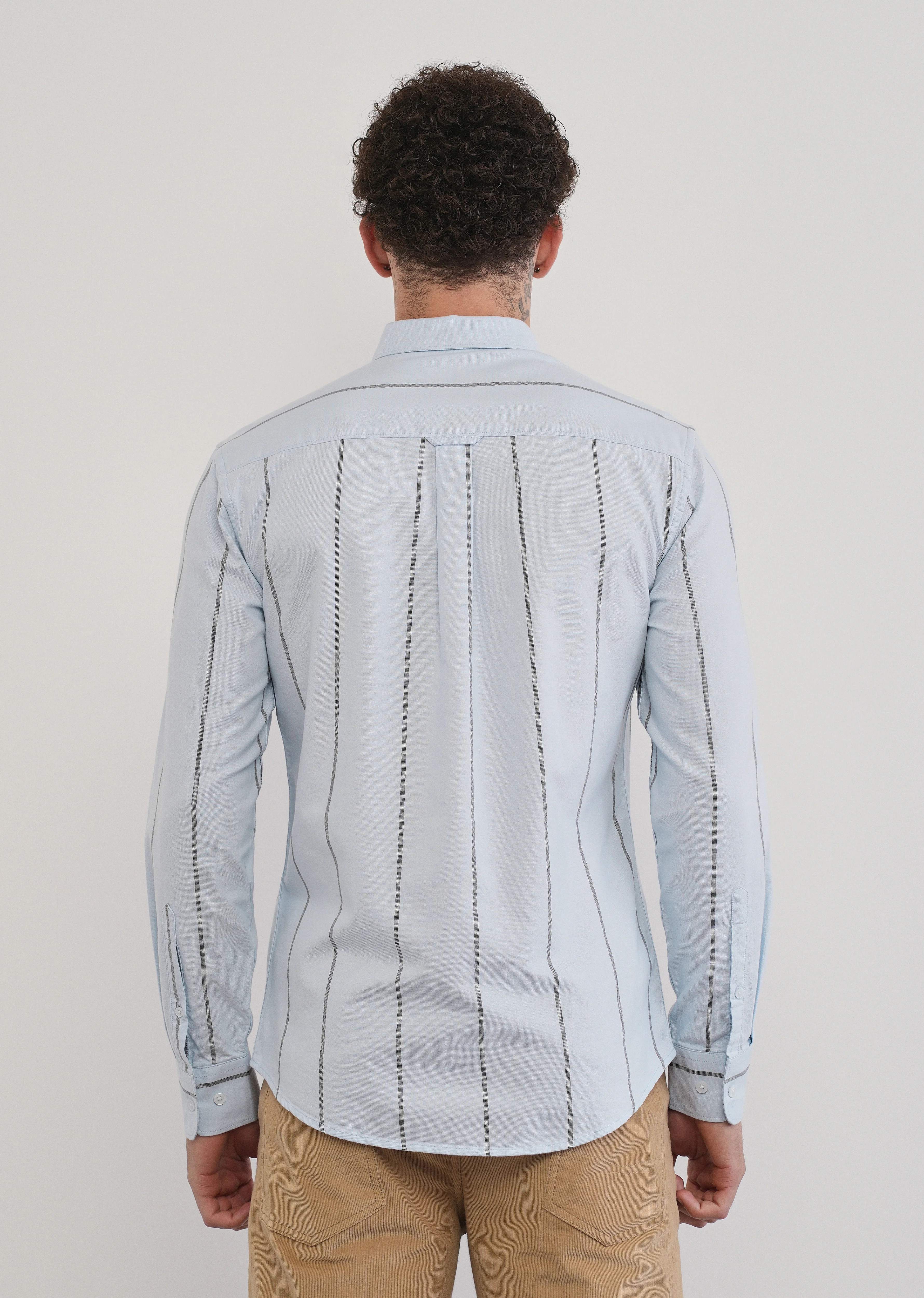 Vertical Stripe Blue Cotton Shirt - Image 2