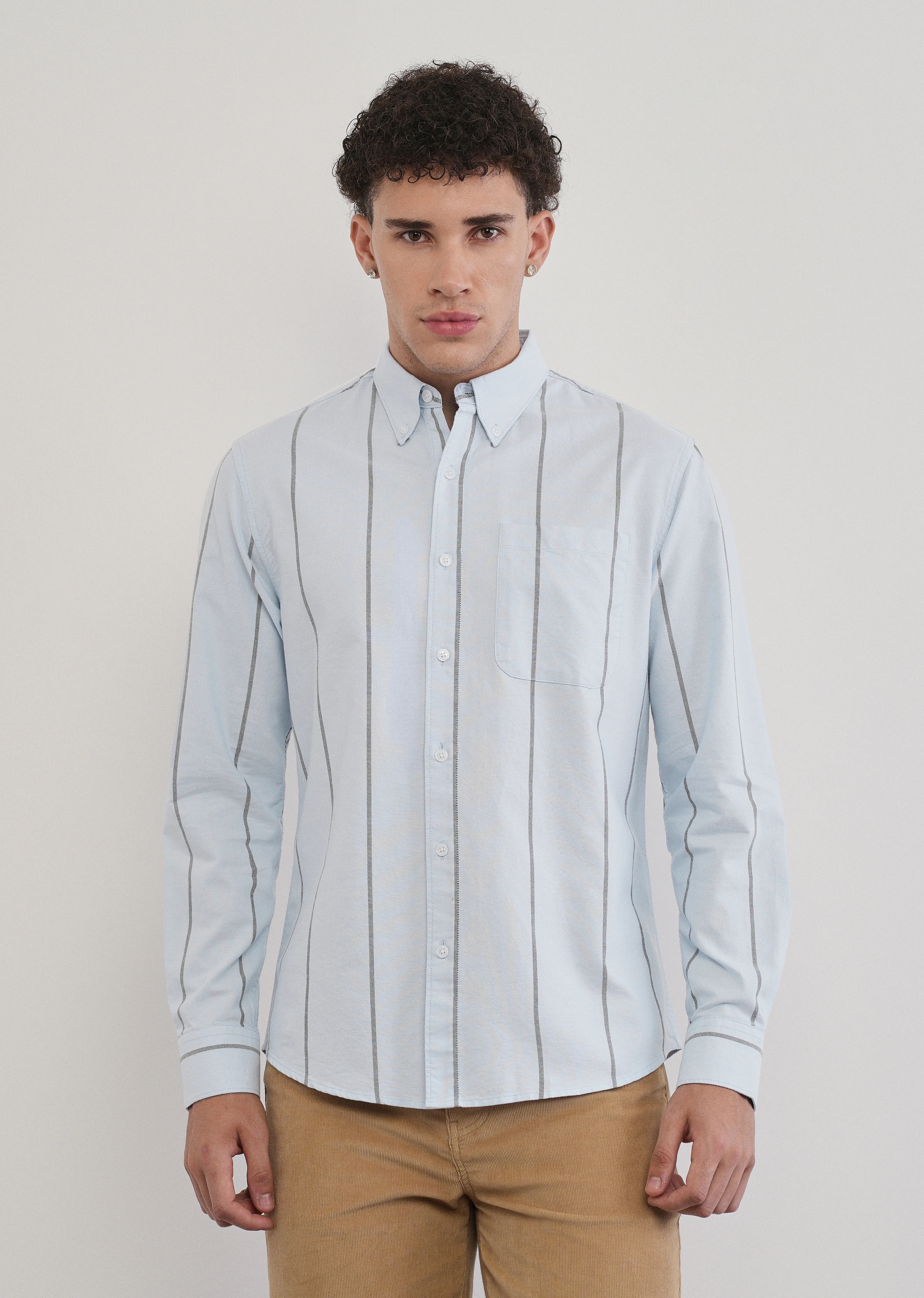 Vertical Stripe Blue Cotton Shirt - Image 3