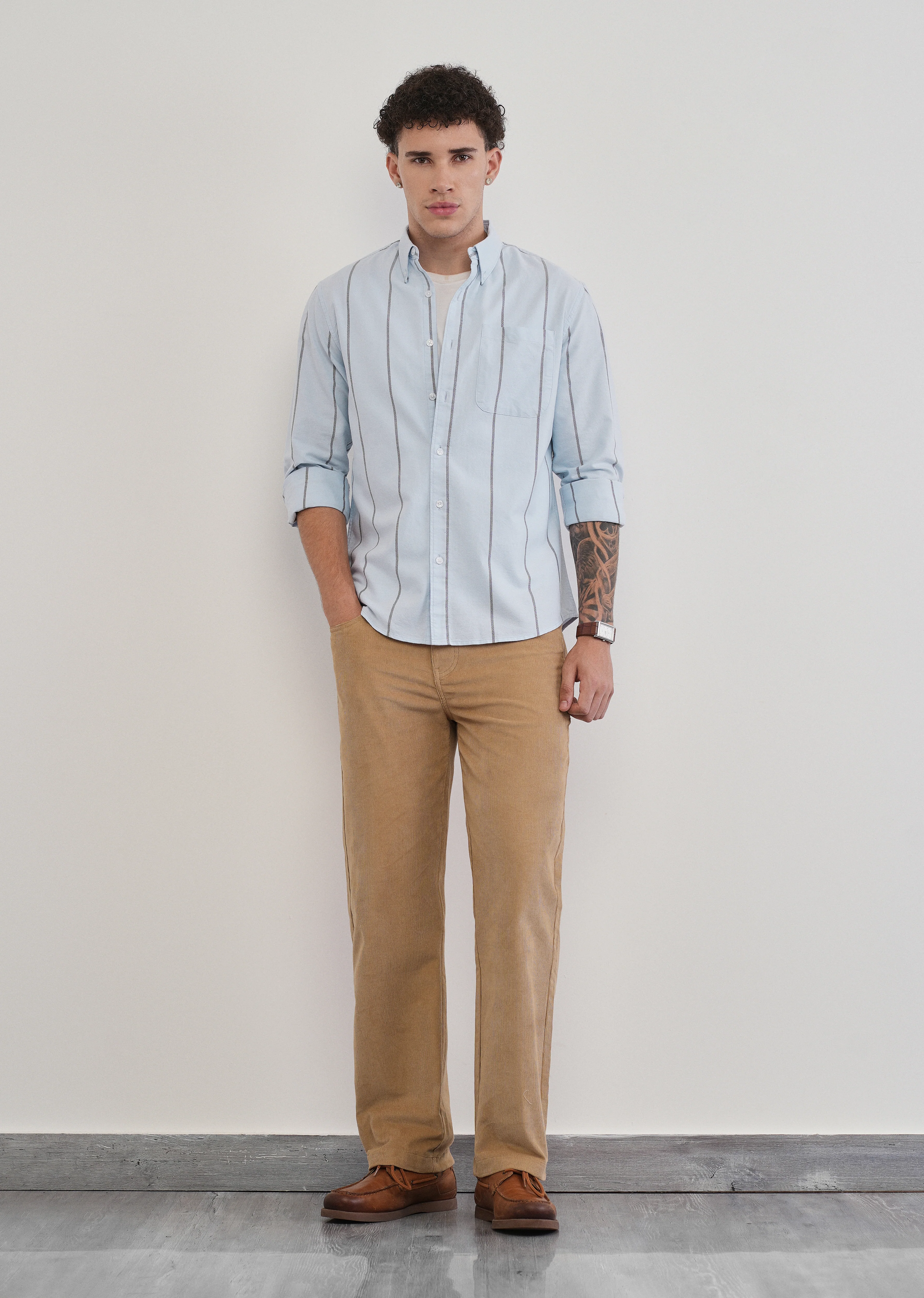 Vertical Stripe Blue Cotton Shirt - Image 6
