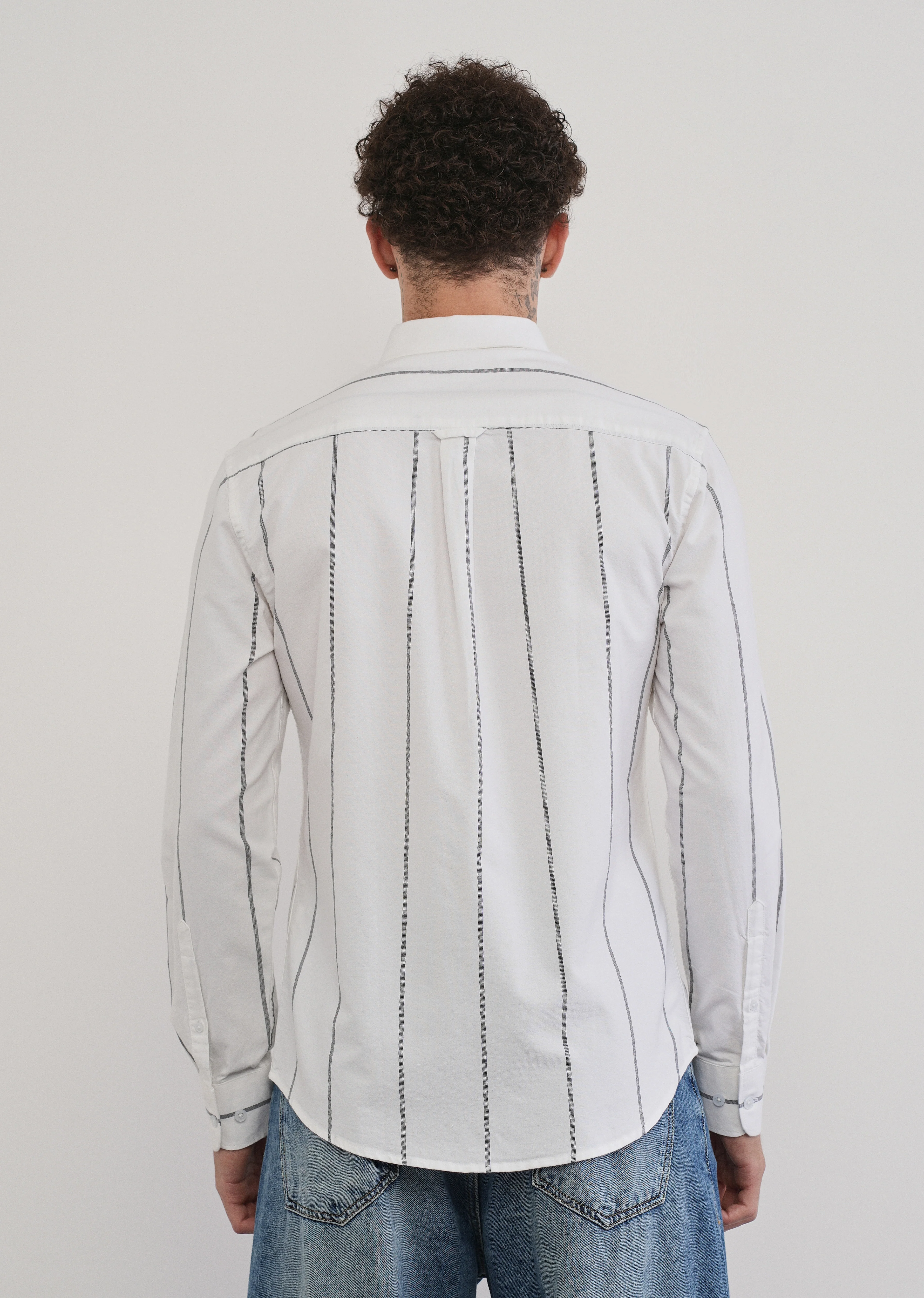 Vertical Stripe White Cotton Shirt - Image 2