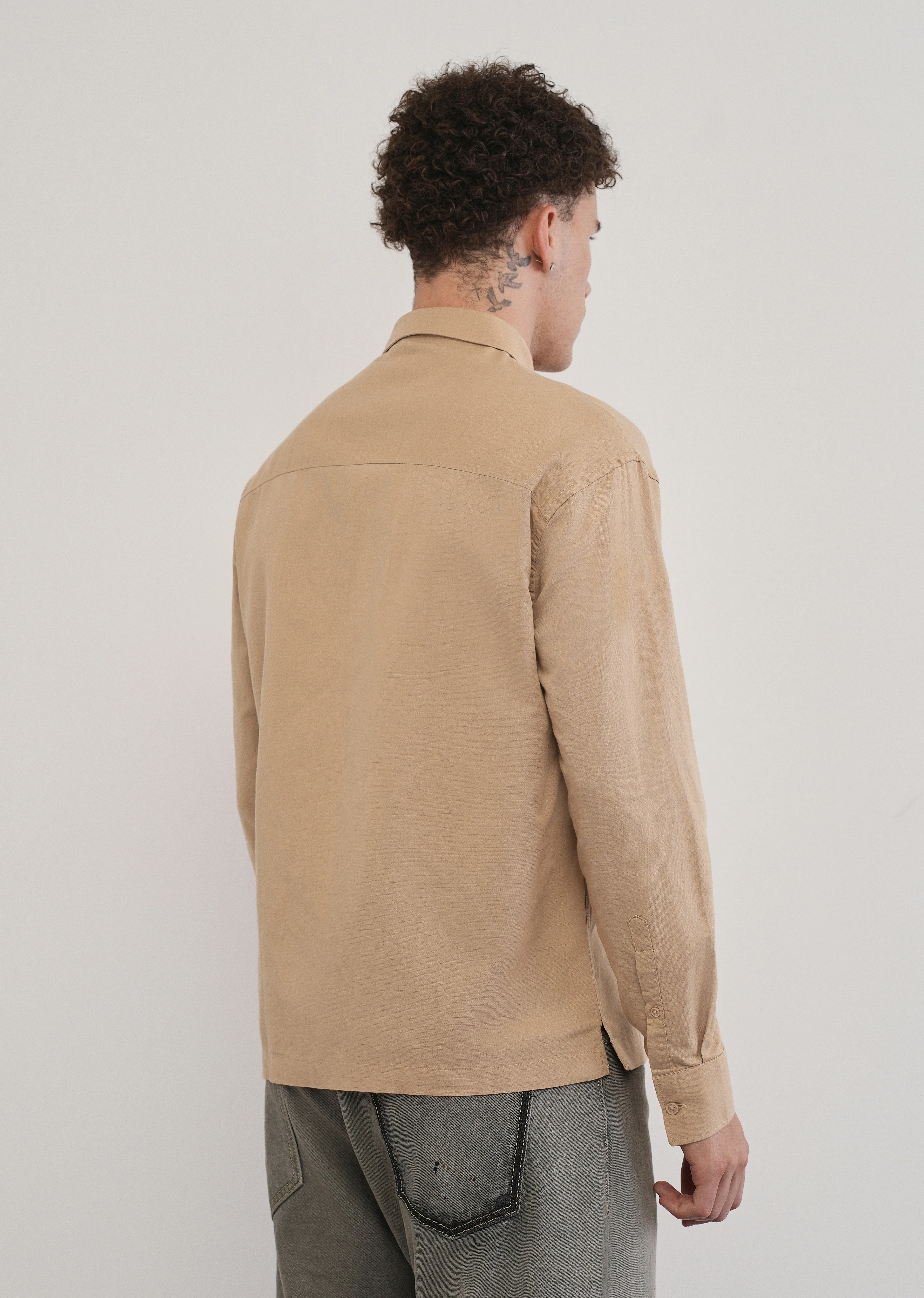 Warm Beige Dual Pocket Cotton Linen Shirt - Image 2
