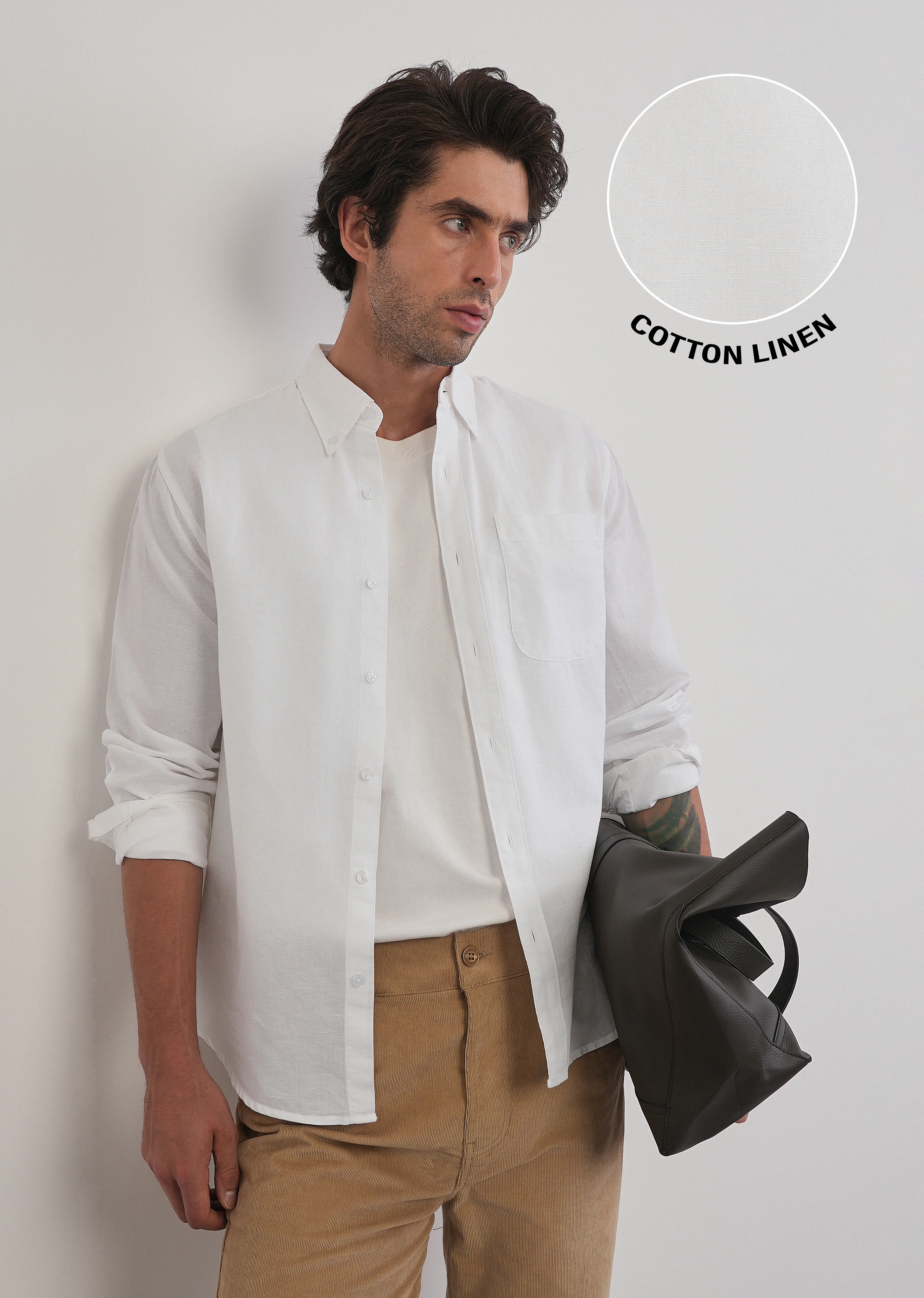 White Cotton Linen Plain Shirt