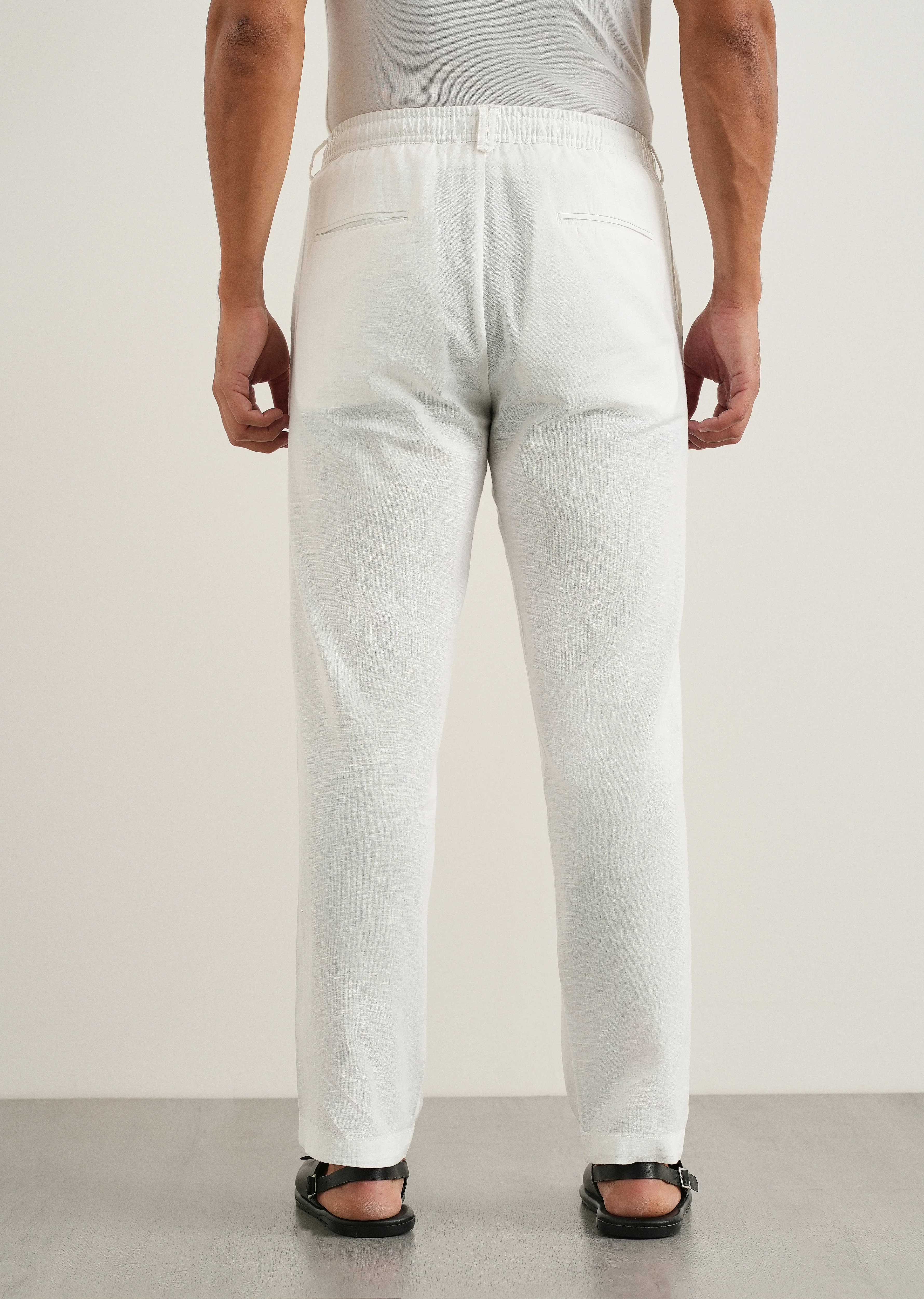 White Cotton Linen Regular Fit Pant - Image 2