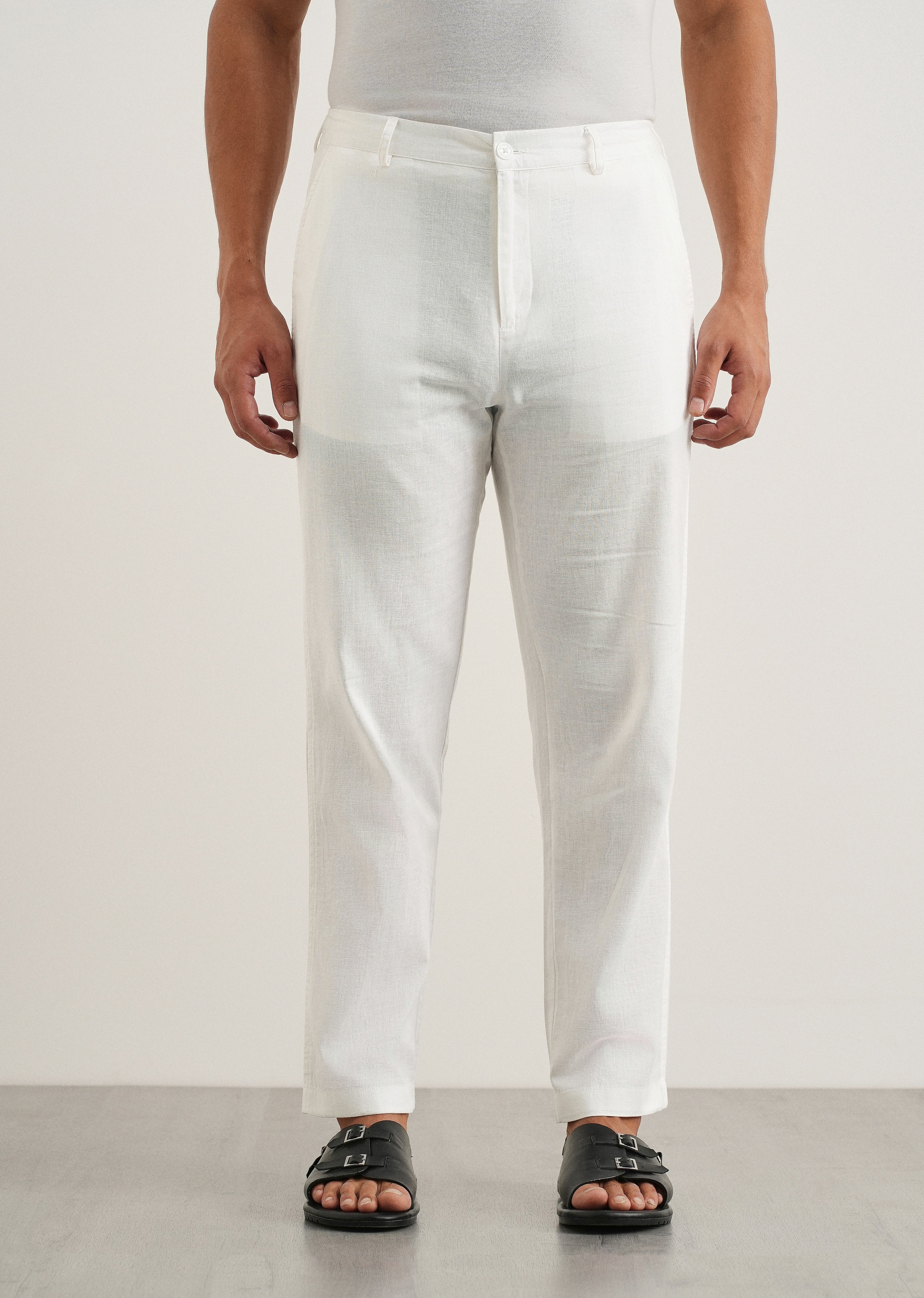 White Cotton Linen Regular Fit Pant - Image 3