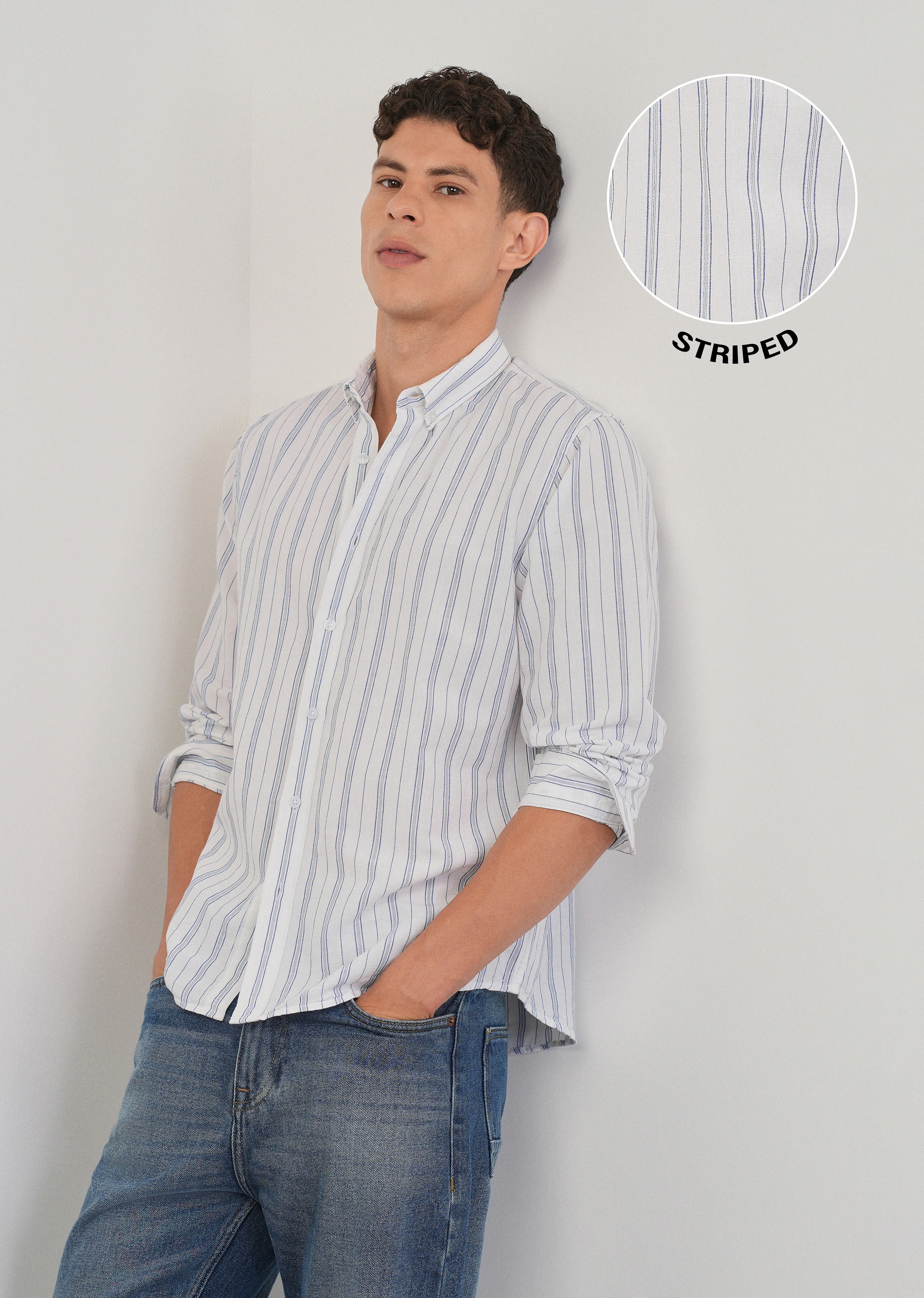 White Cotton Linen Stripe Shirt
