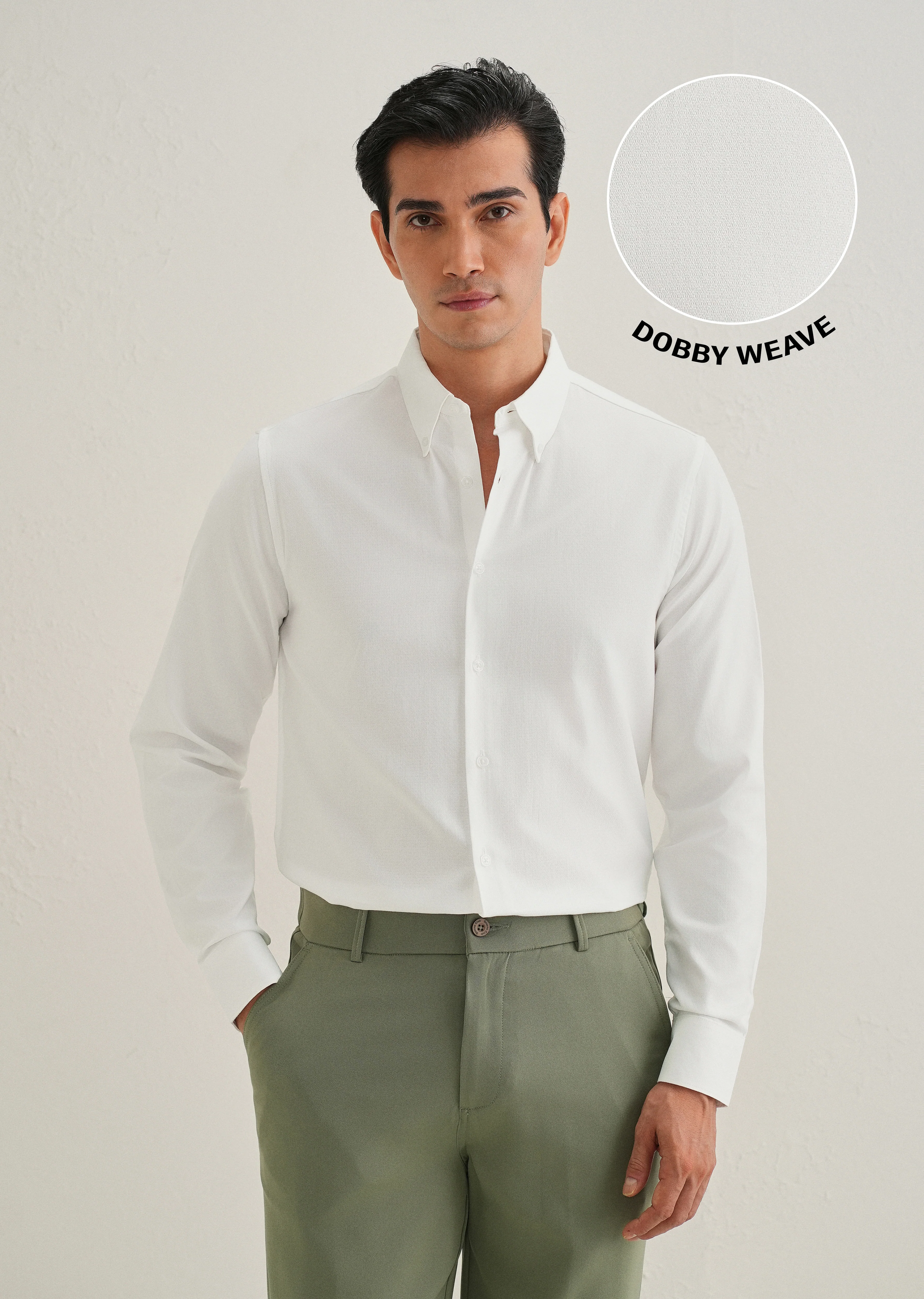White Dobby Micro-Check Shirt