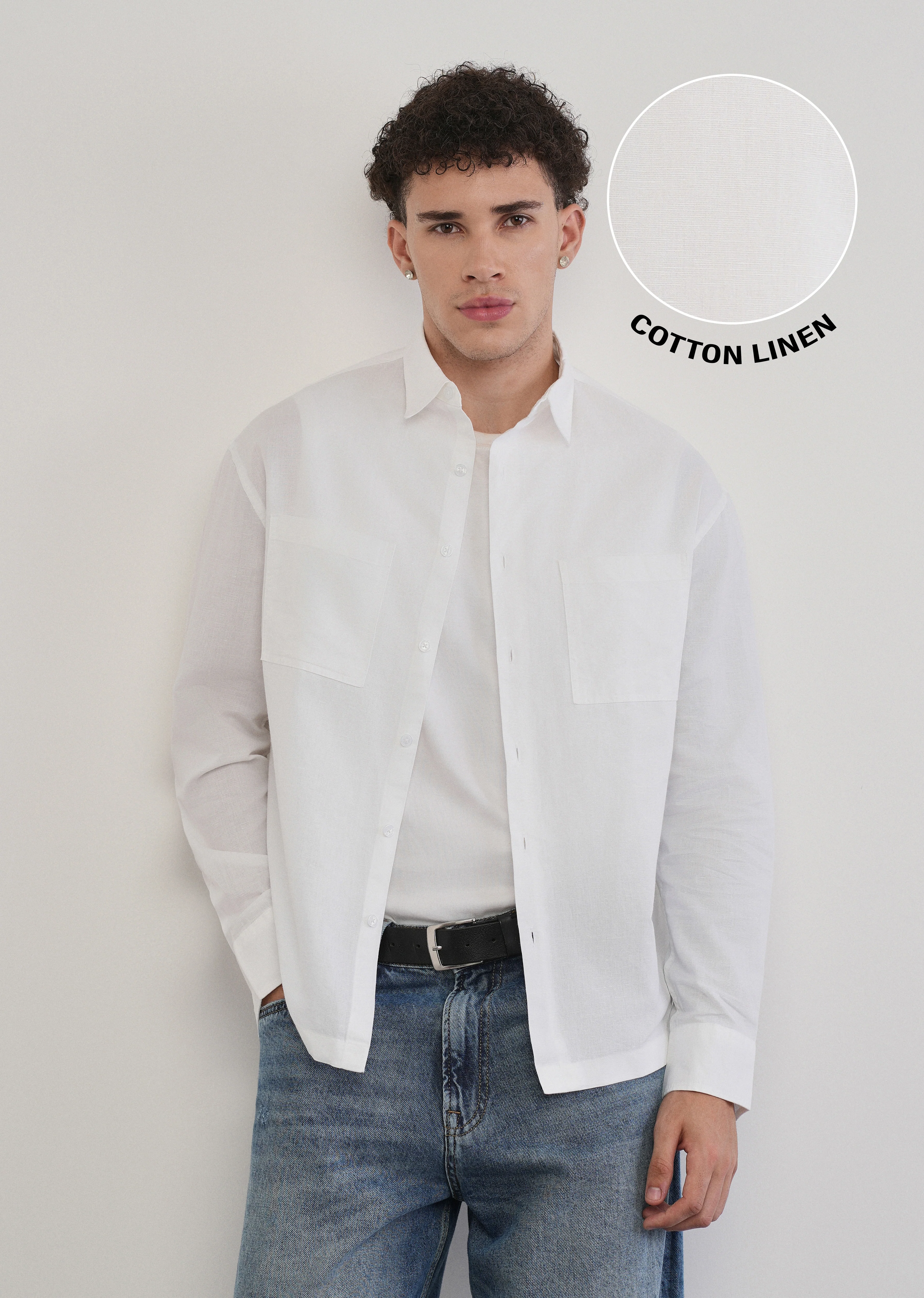 White Dual Pocket Cotton Linen Shirt - Image 7