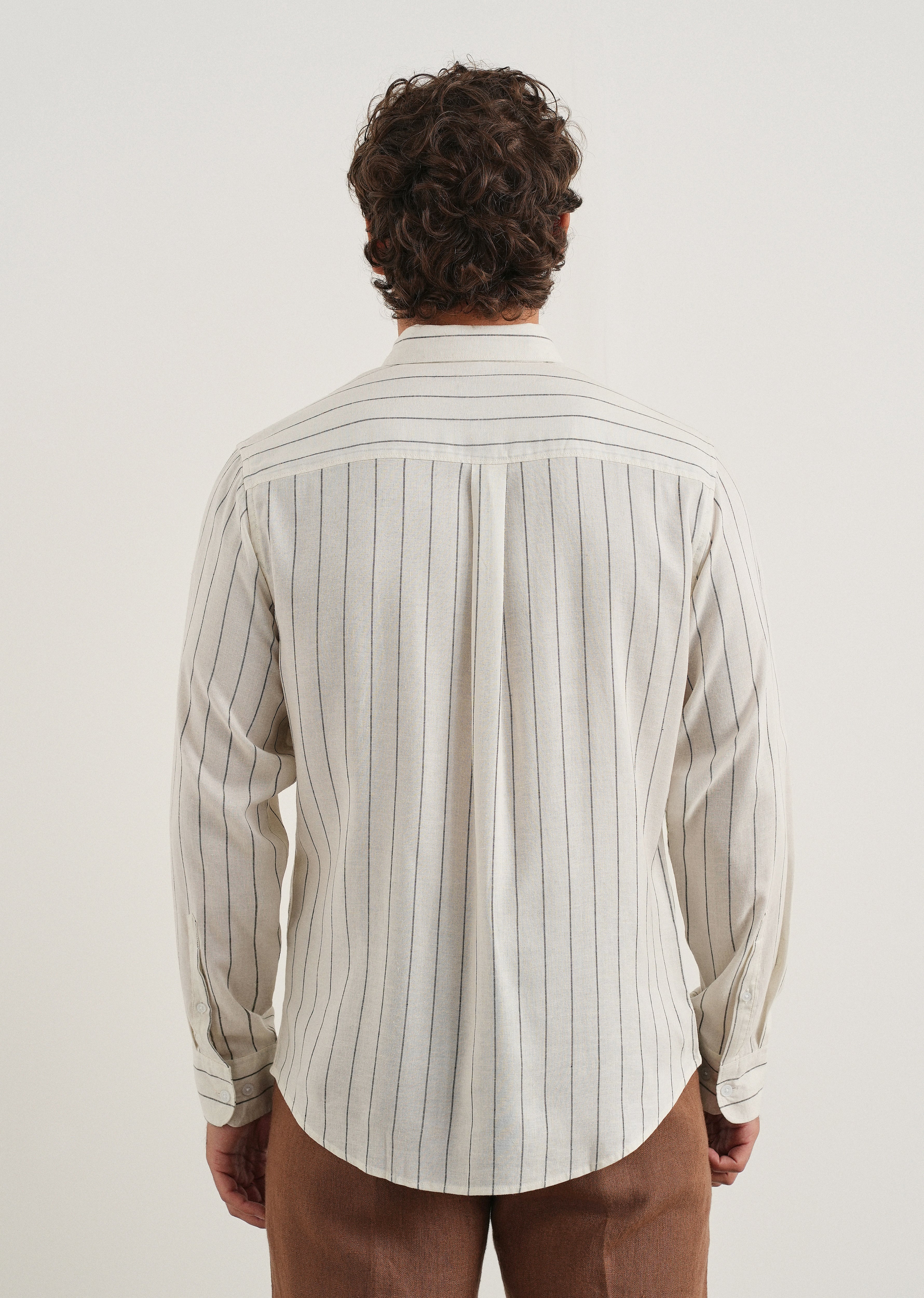 White Lyocell Linen Stripe Shirt - Image 2
