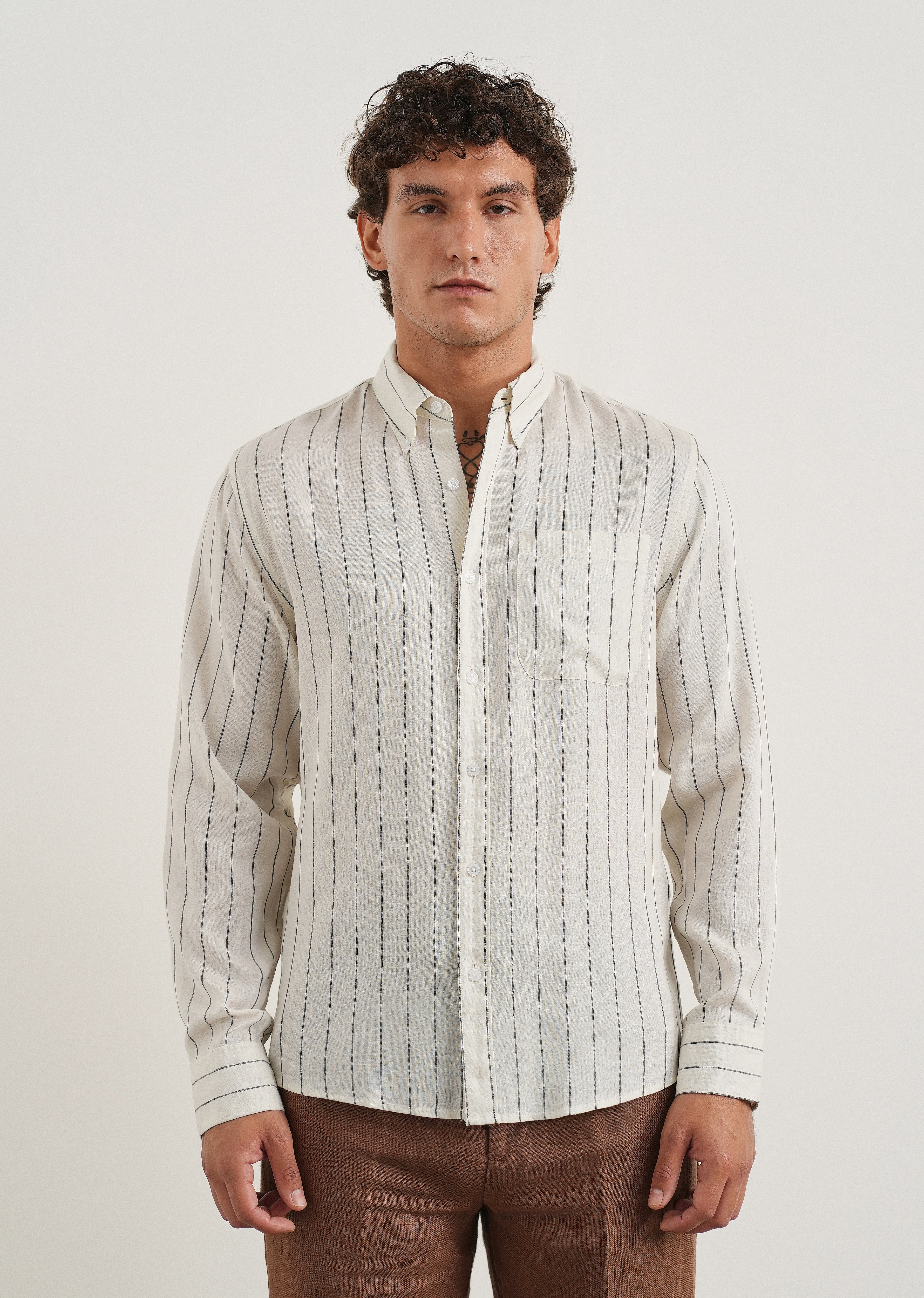 White Lyocell Linen Stripe Shirt - Image 3