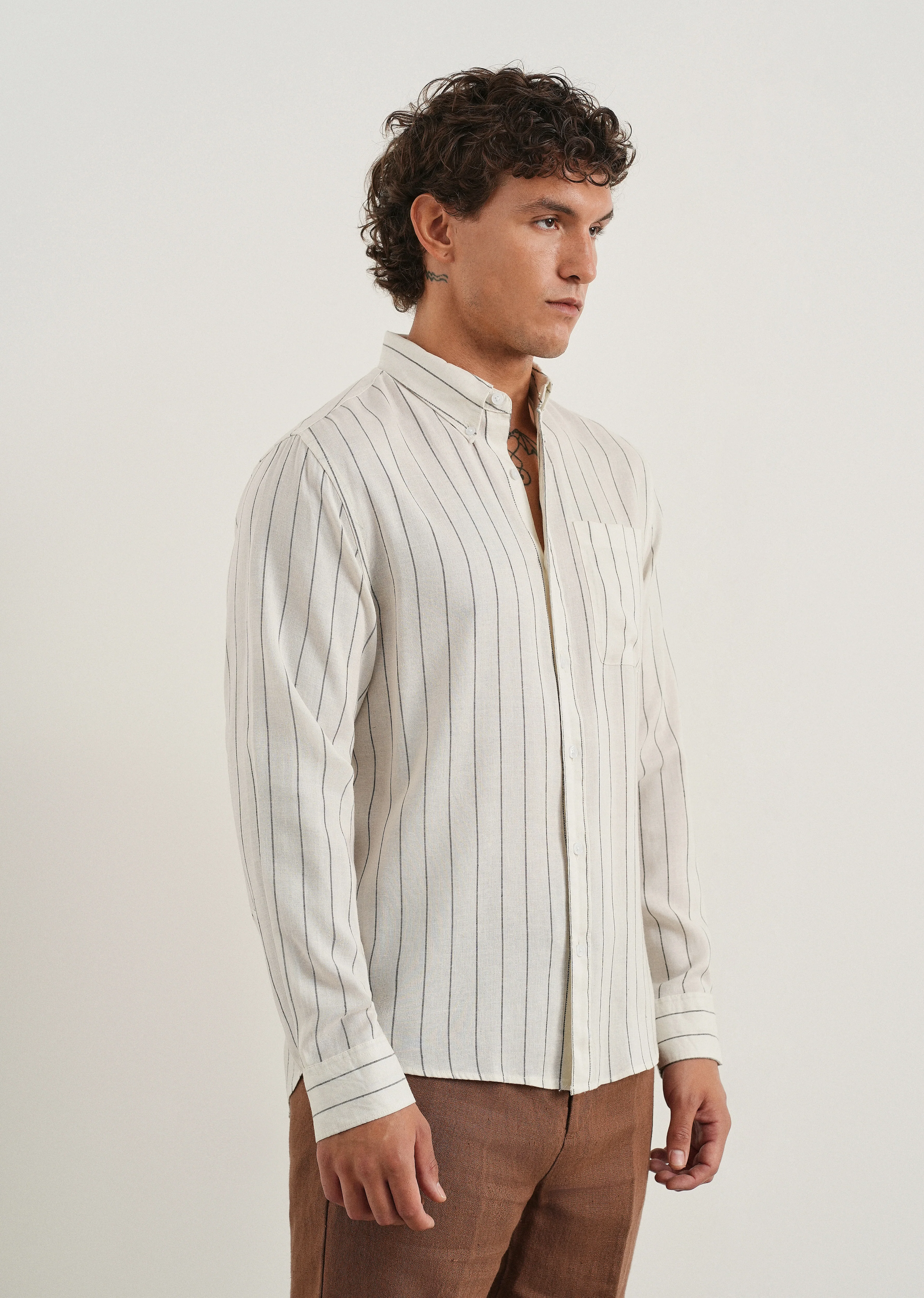 White Lyocell Linen Stripe Shirt - Image 4