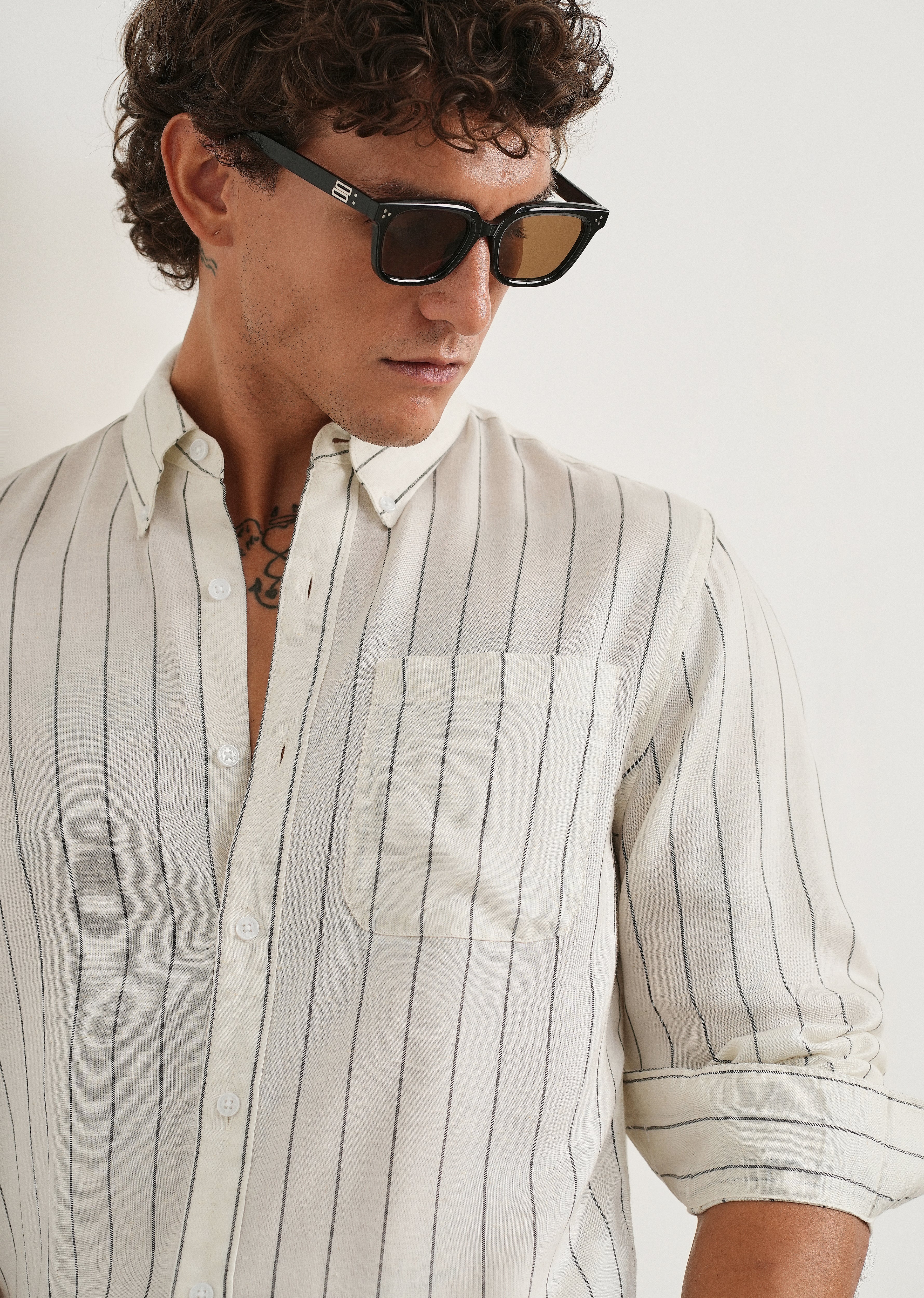 White Lyocell Linen Stripe Shirt - Image 5