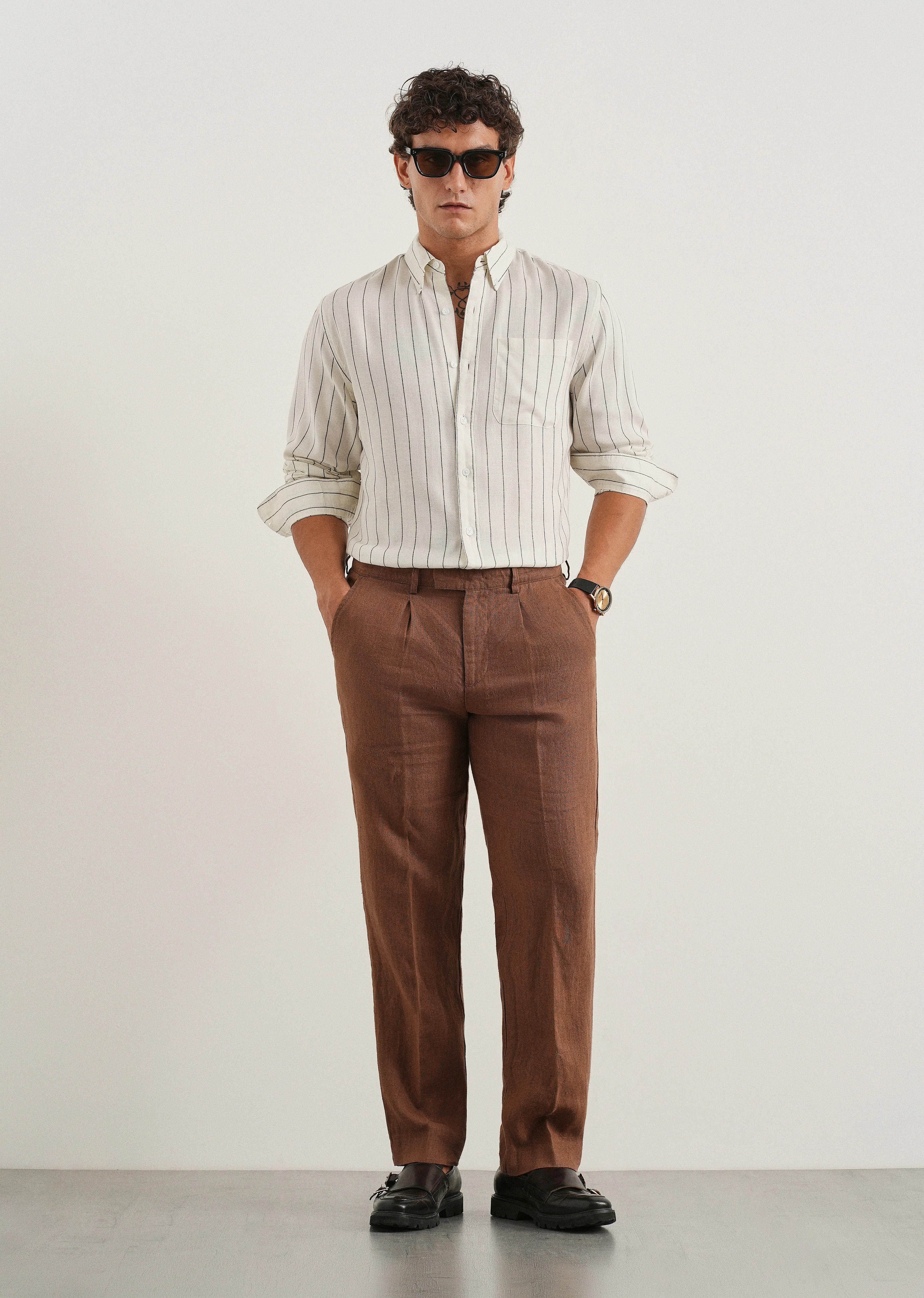 White Lyocell Linen Stripe Shirt - Image 6