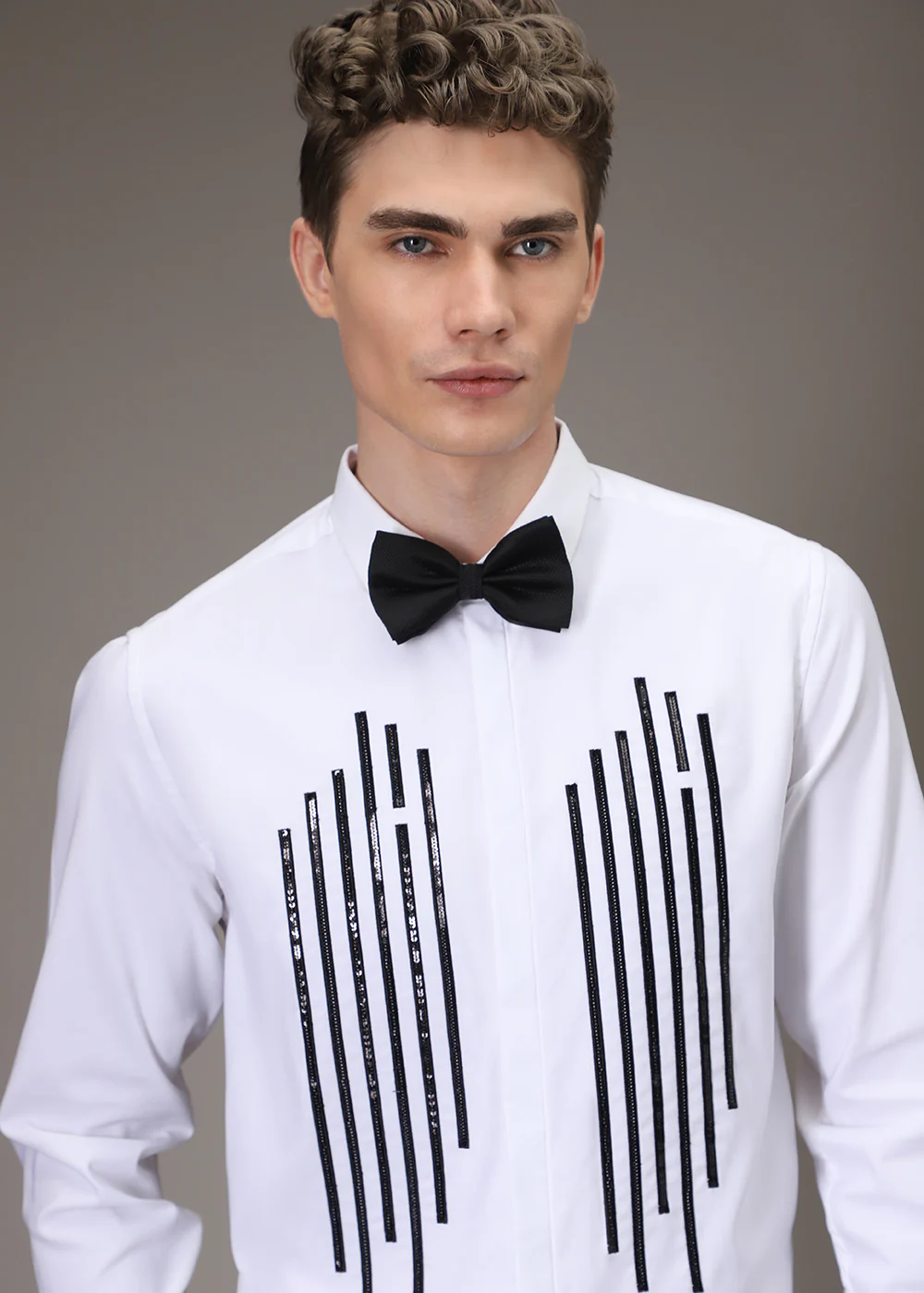 White Symmetry Striped Designer Shirt